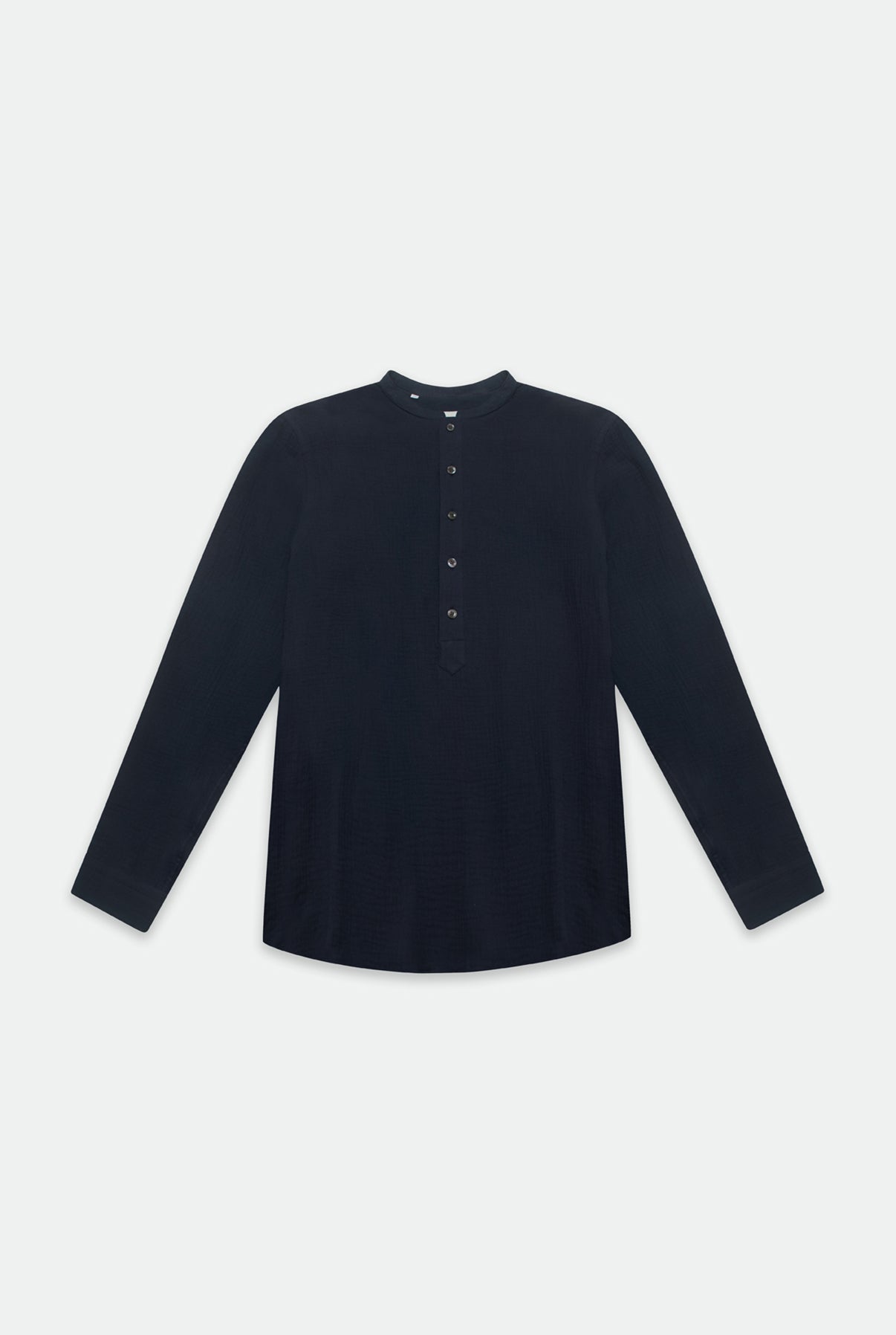 Tyler Navy Gauze Collarless Cotton Shirt