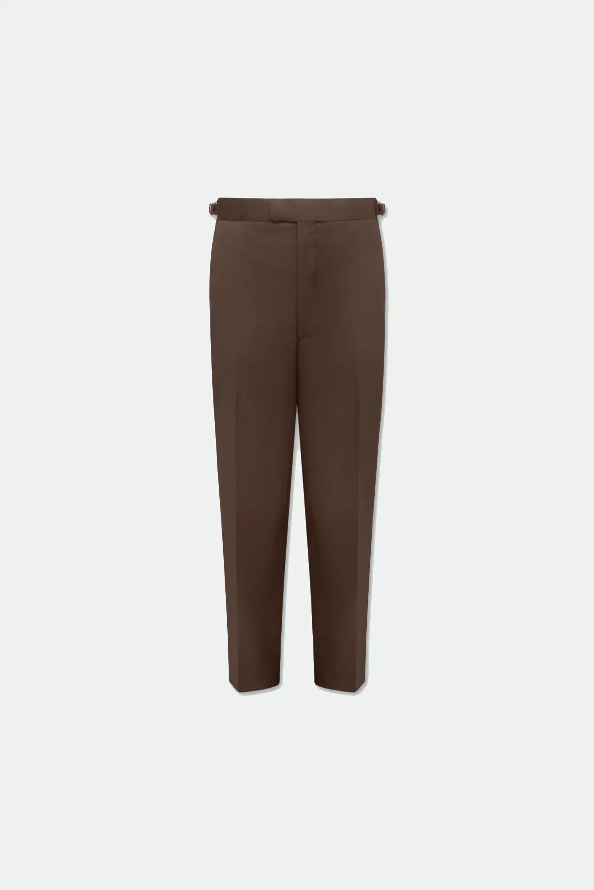  brown flat front trousers  on an invisible mannequin 