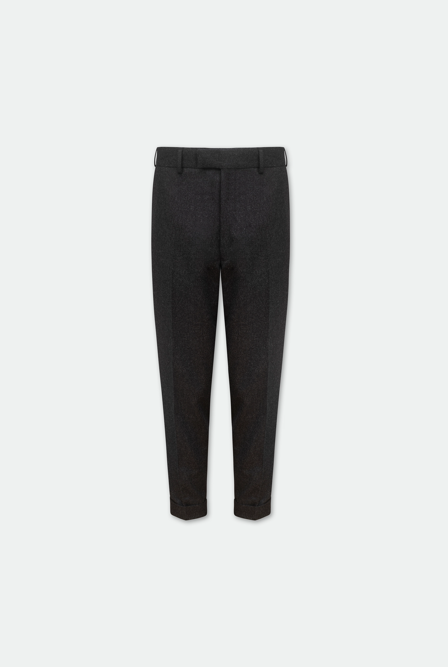 Fenton Charcoal Flat Front Turn Up Wool Trousers