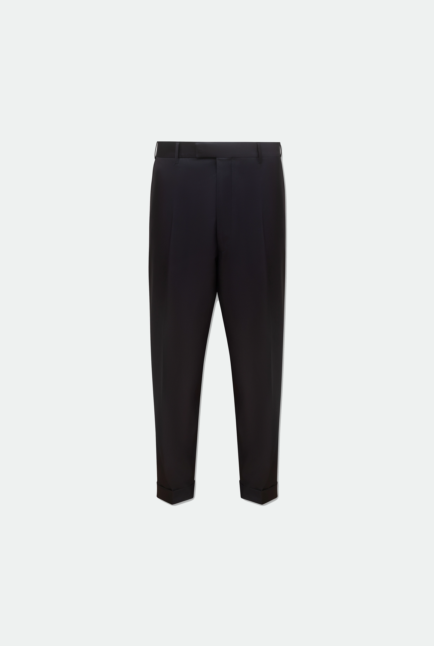 Fenton Navy Flat Front Turn Up Wool Trousers