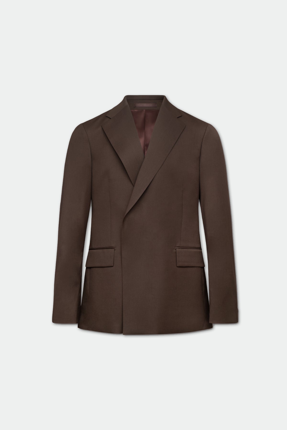  brown double breasted suit jacket on an invisible mannequin 