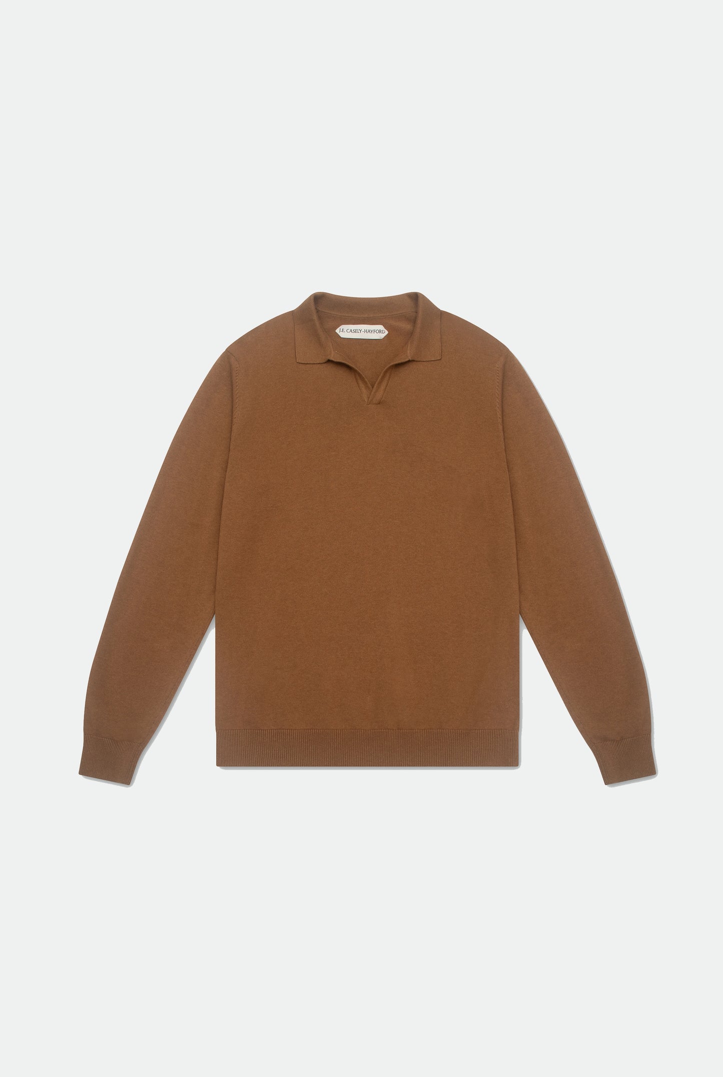 Caleb Camel Open Placket Knitted Polo Shirt