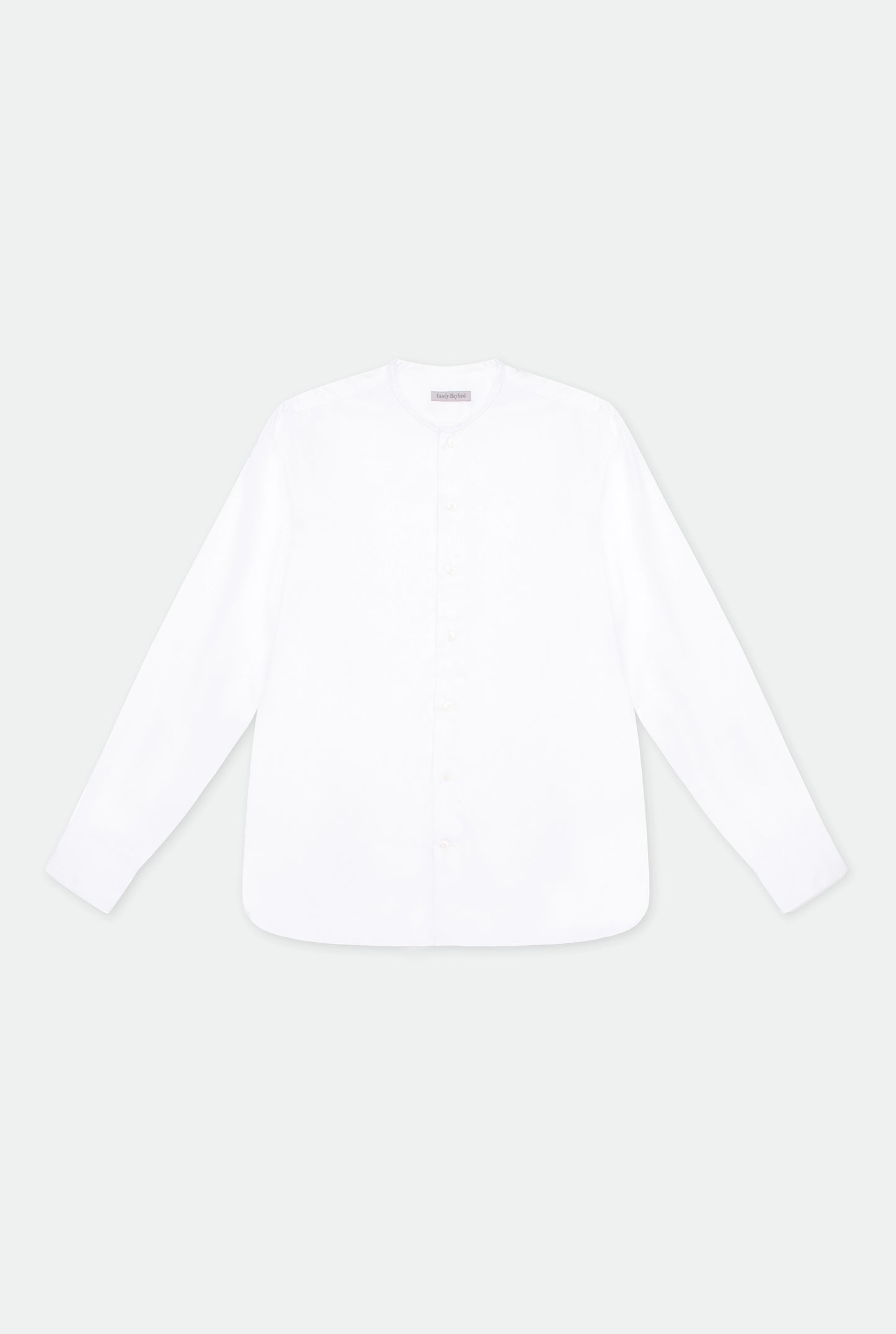 Pelle White Collarless Cotton Poplin Shirt