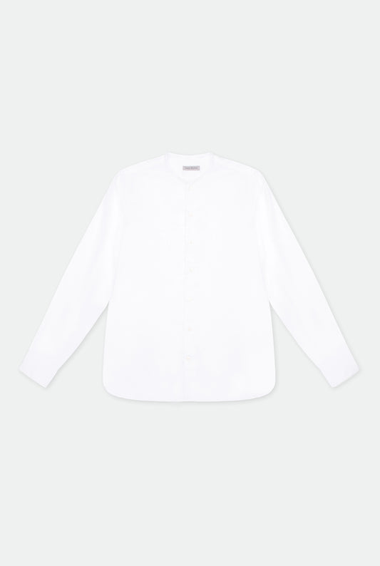 Pelle White Collarless Cotton Poplin Shirt