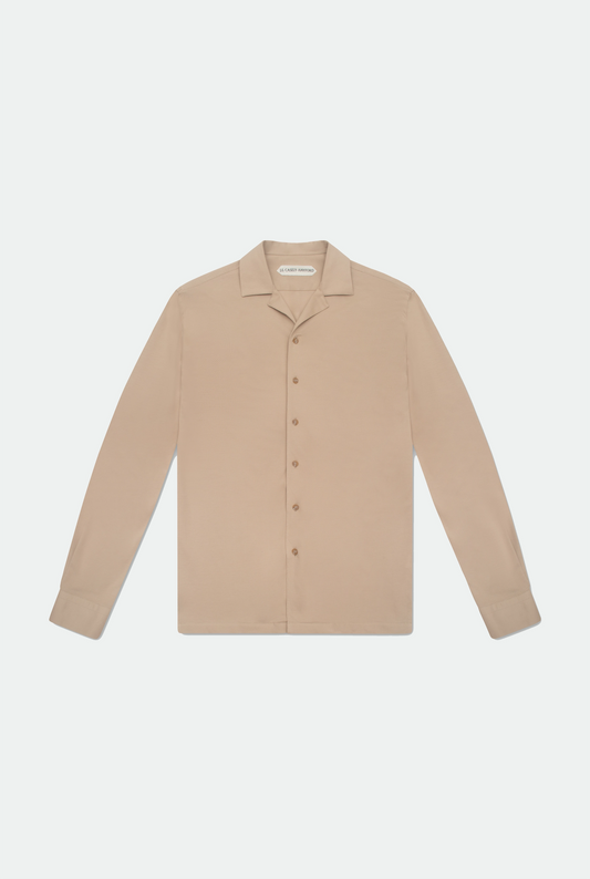 Jax Beige Pique Camp Collar Cotton Shirt