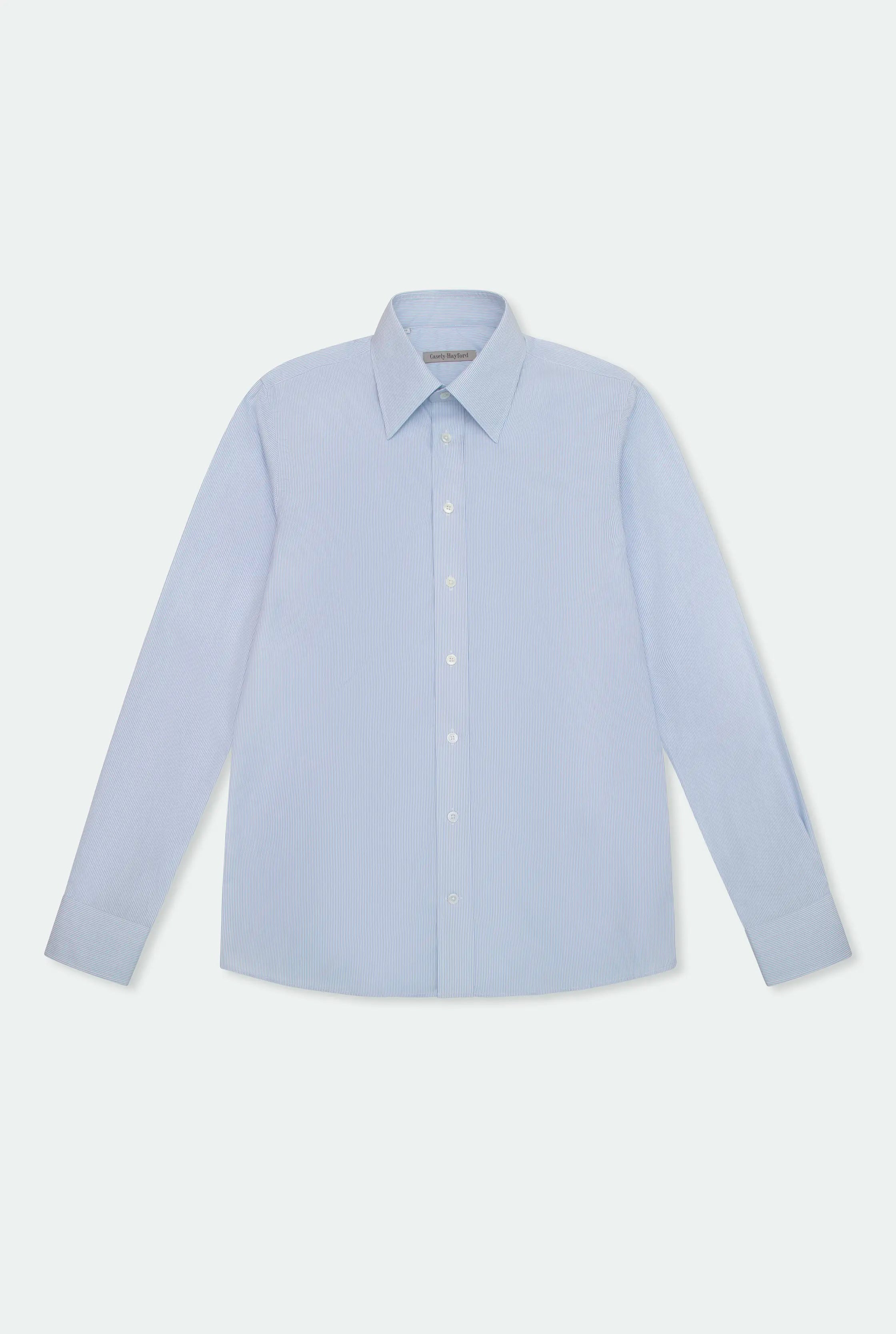 Casely-Hayford Duval Blue Stripe Long Point Collar Cotton Shirt. 