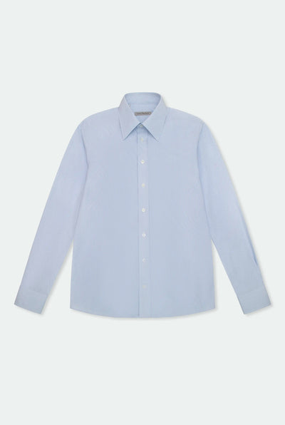 Casely-Hayford Duval Blue Stripe Long Point Collar Cotton Shirt. 