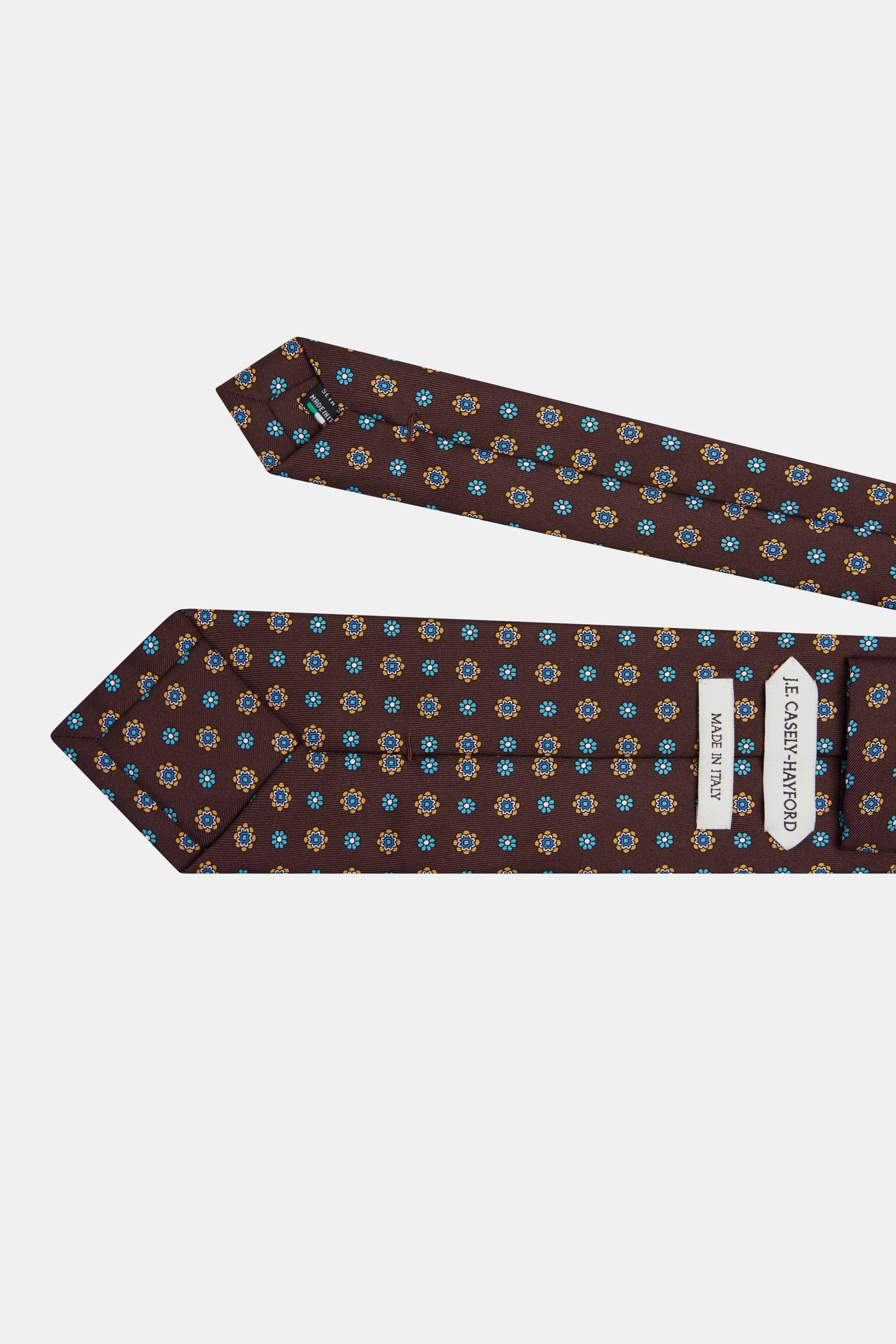 Italian Brown Floral Silk Tie