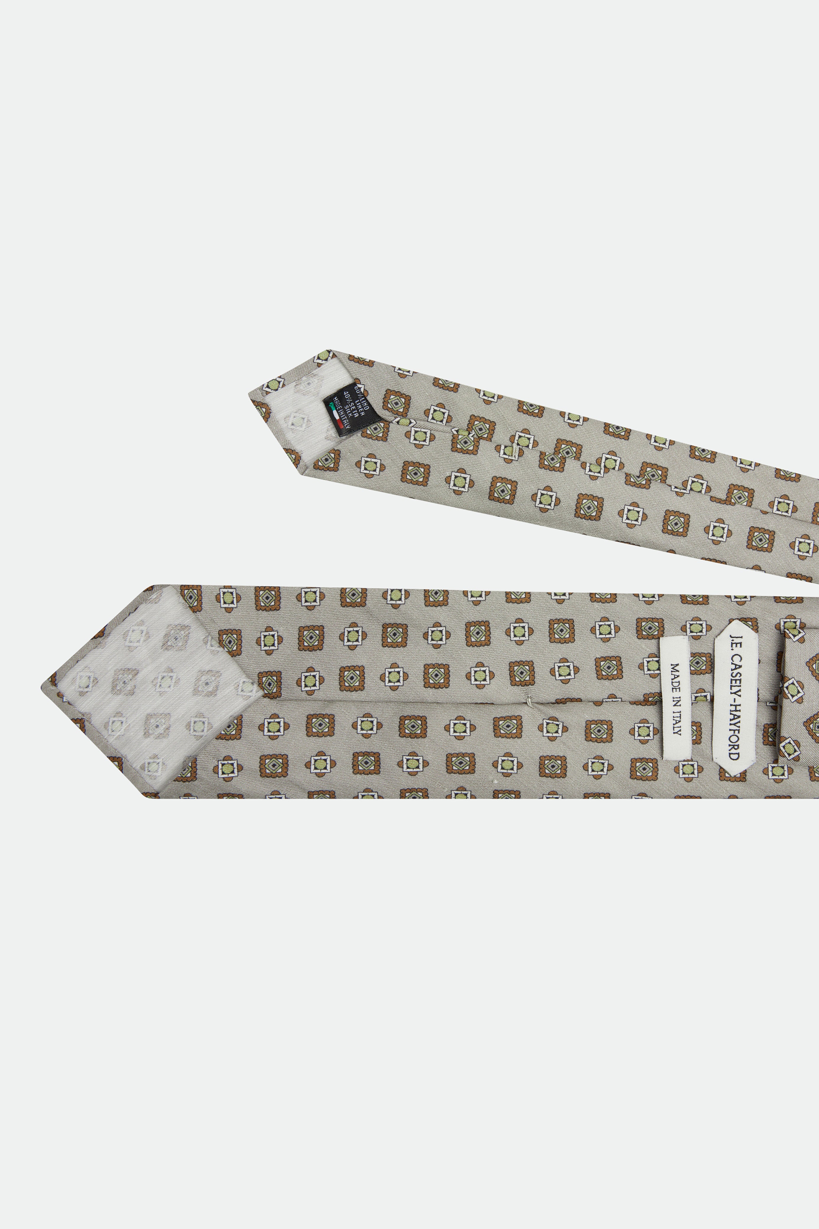 Italian Beige Geometric Silk Tie