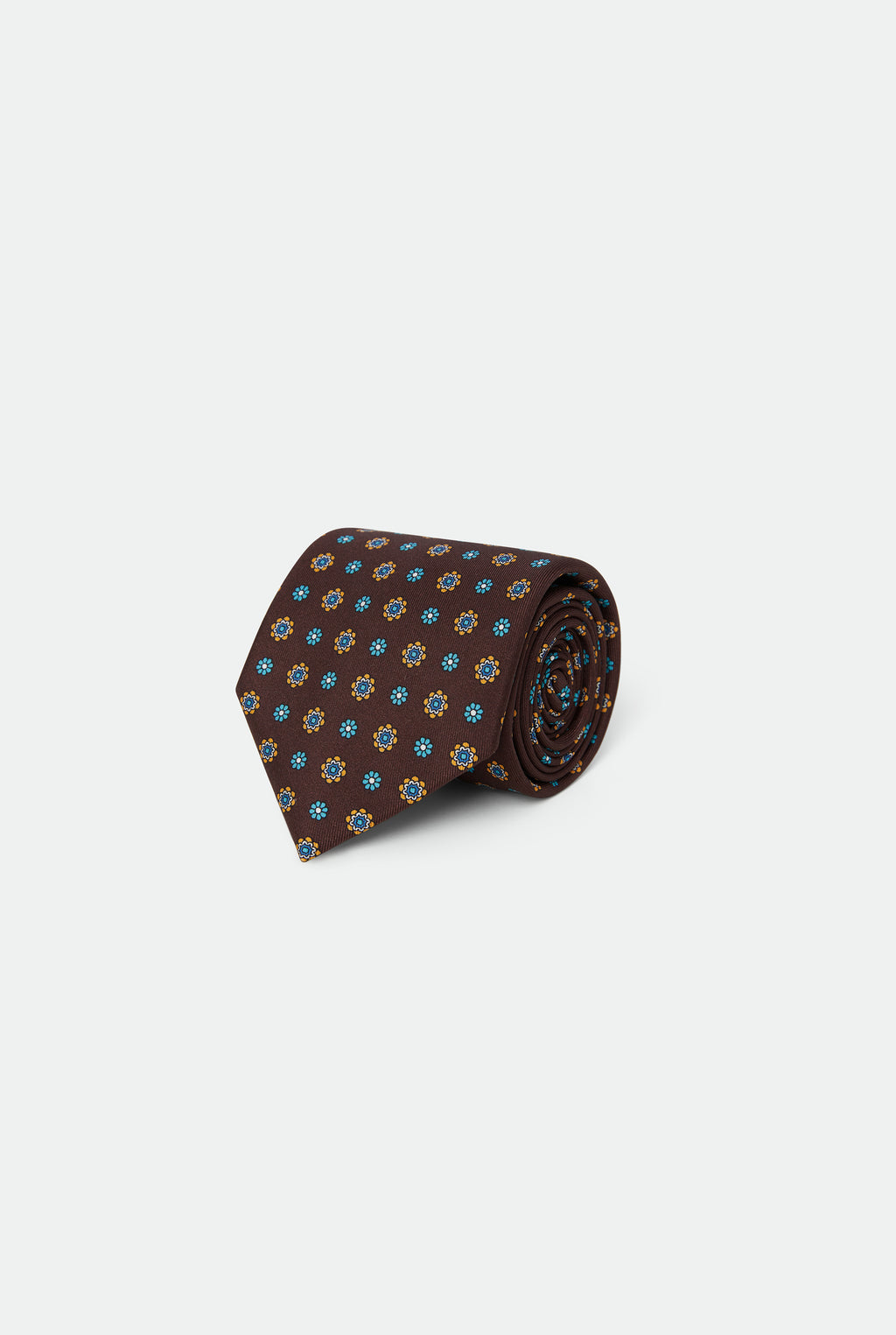 Italian Brown Floral Silk Tie