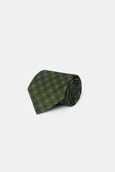 Italian Green Floral Silk Tie