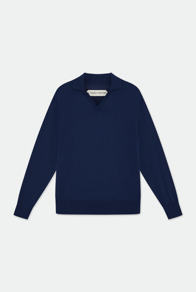 Caleb Deep Blue Open Placket Knitted Polo Shirt