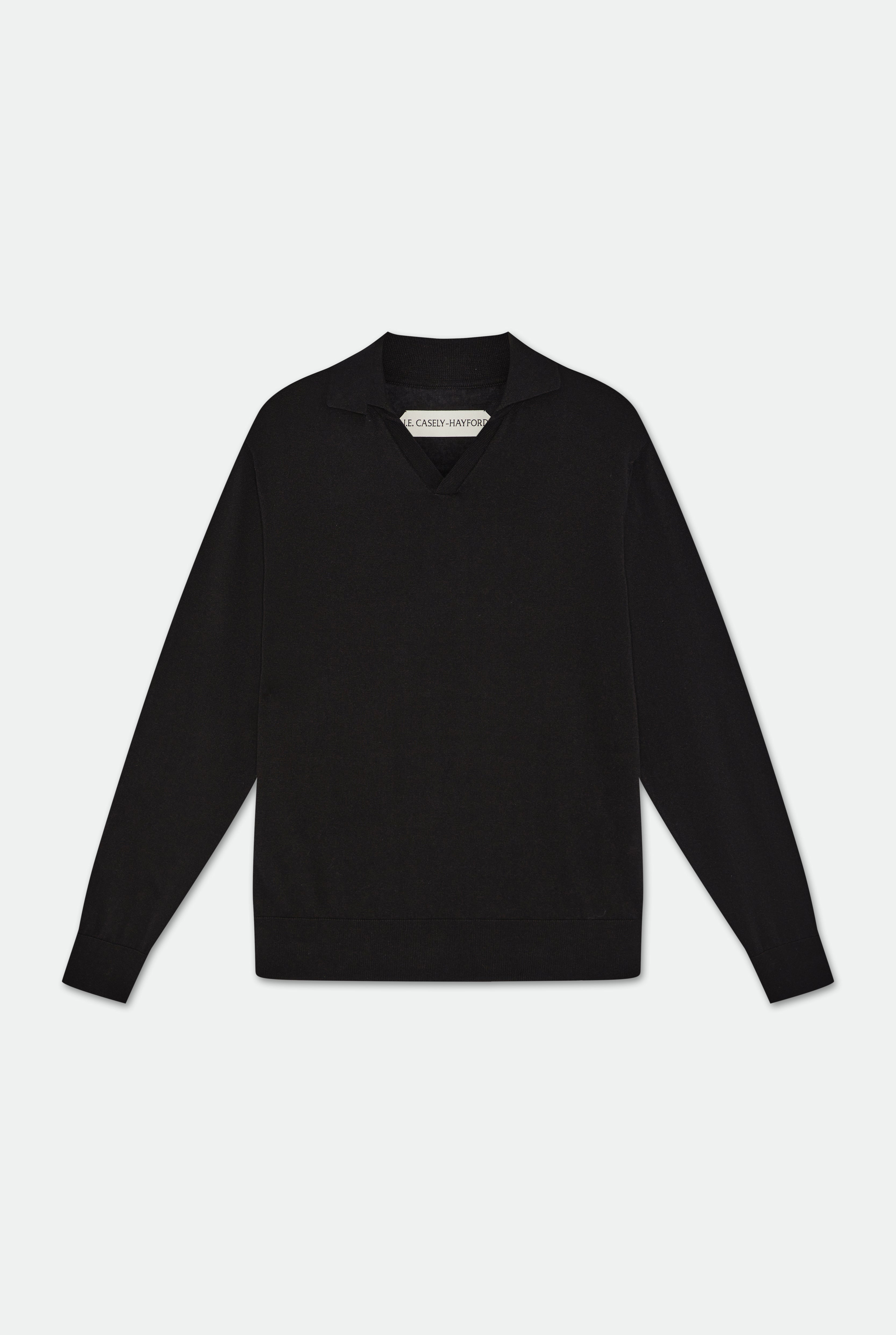 Caleb Black Open Placket Knitted Polo Shirt
