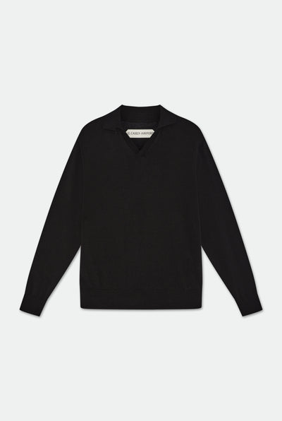 Caleb Black Open Placket Knitted Polo Shirt