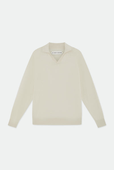 Caleb Ivory Open Placket Knitted Polo Shirt