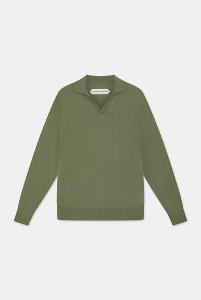Caleb Sage Green Open Placket Knitted Polo Shirt