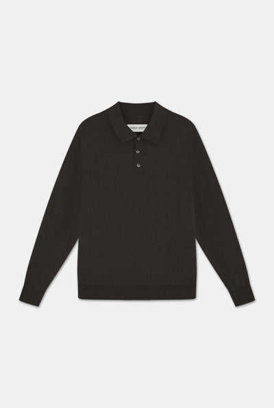 Leo Muted Brown Knitted Merino Wool Polo Shirt