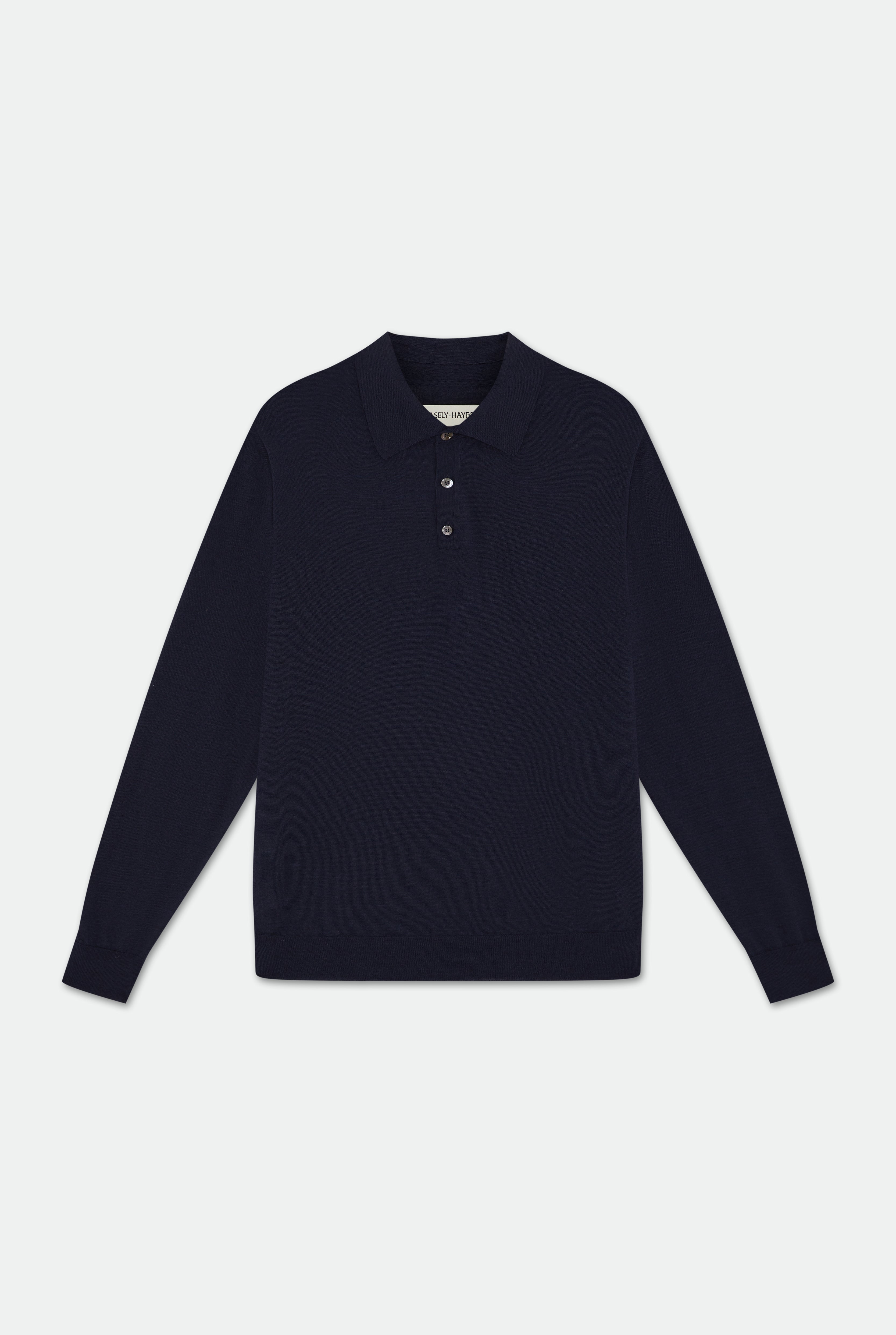 Leo Navy Knitted Polo Merino Wool Shirt