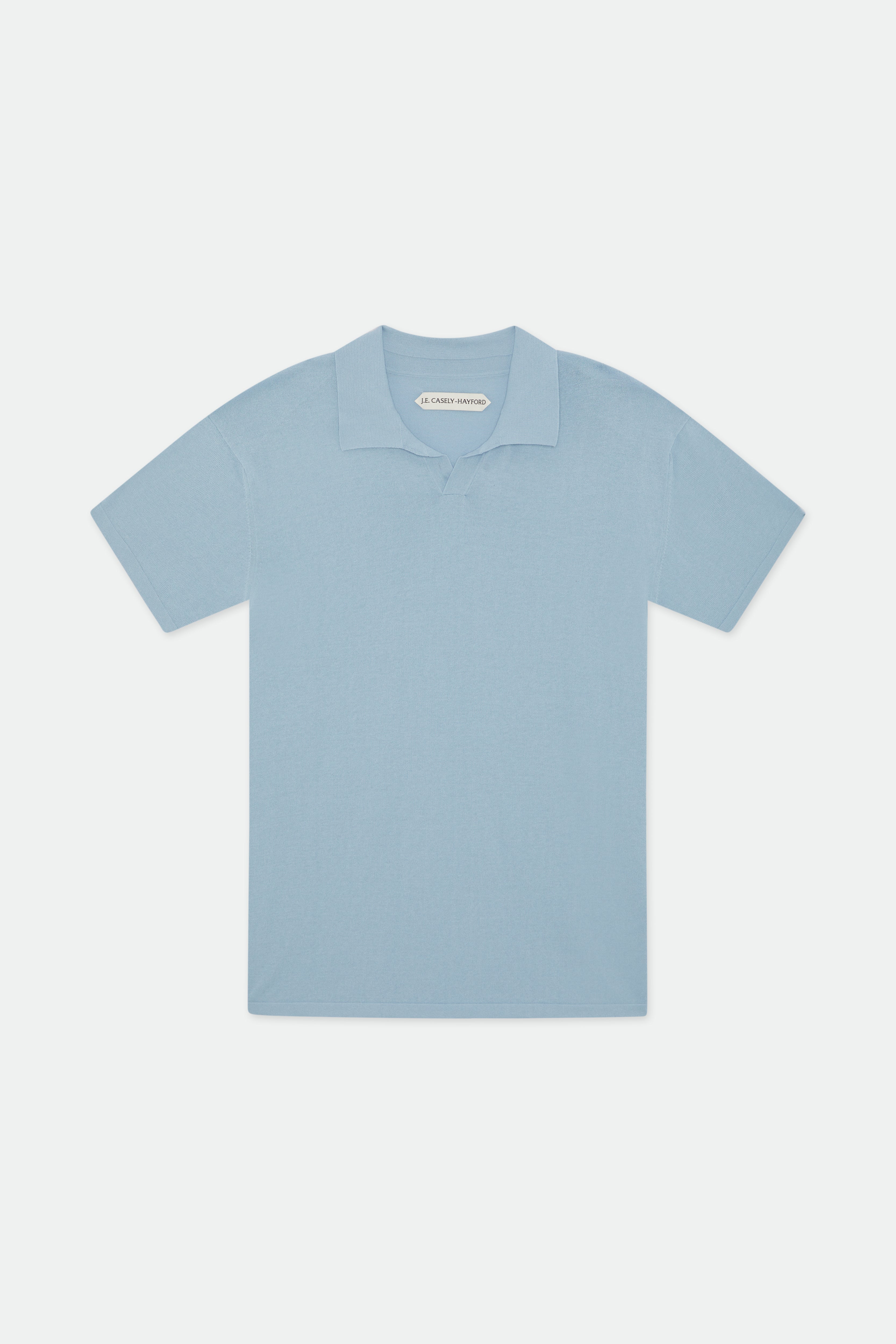 Dami Skye Blue Open Placket Knitted Polo Shirt