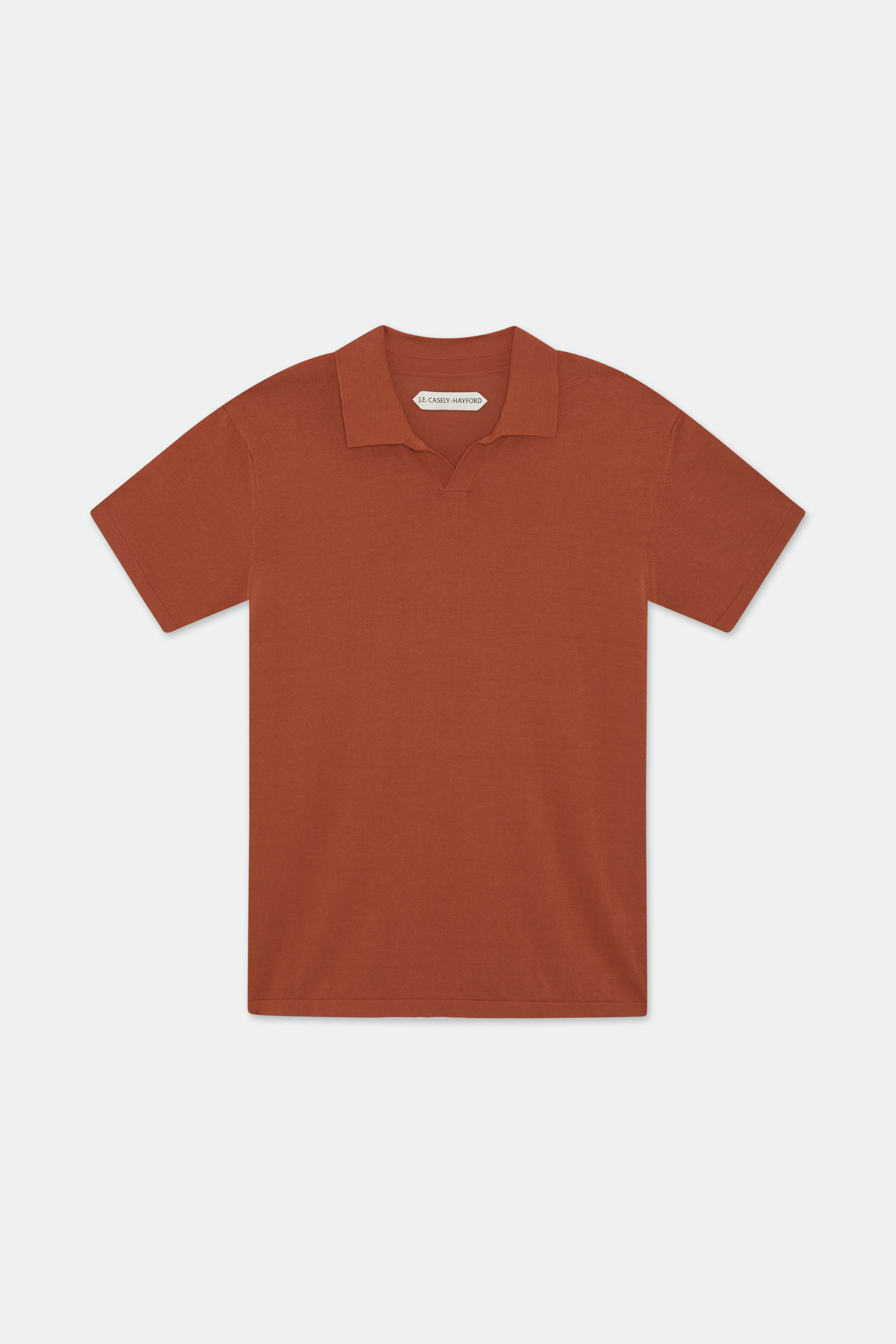 Dami Orange Open Placket Knitted Polo Shirt