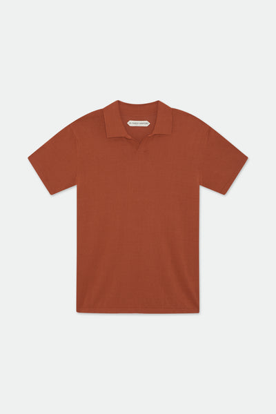 Dami Orange Open Placket Knitted Polo Shirt