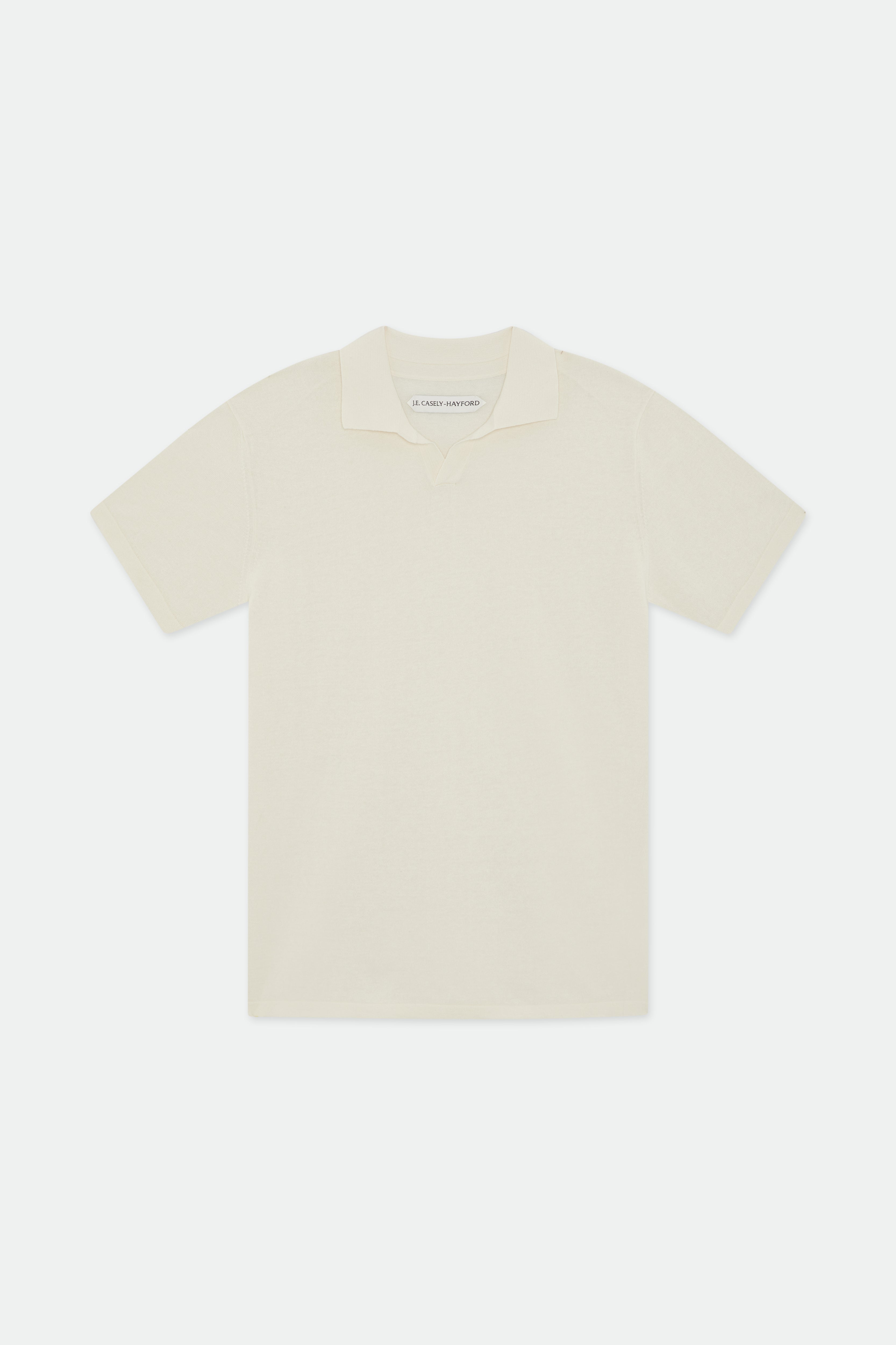 Dami Warm Ivory Open Placket Knitted Polo Shirt