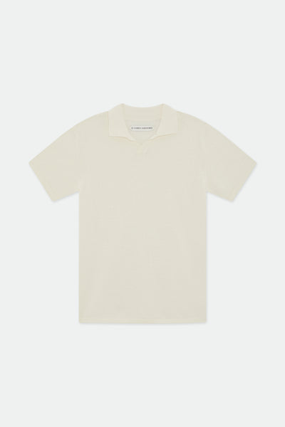 Dami Warm Ivory Open Placket Knitted Polo Shirt