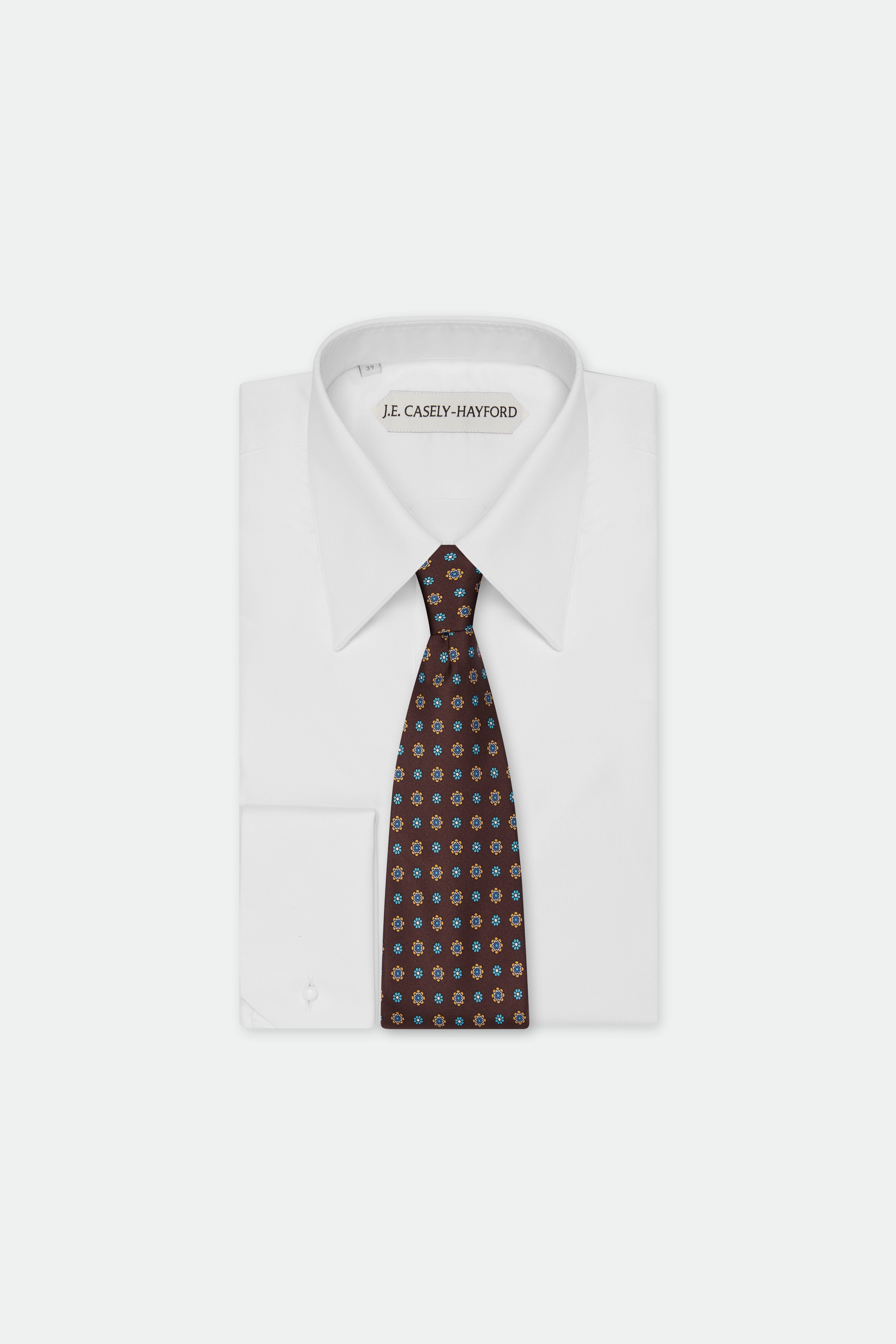 Italian Brown Floral Silk Tie