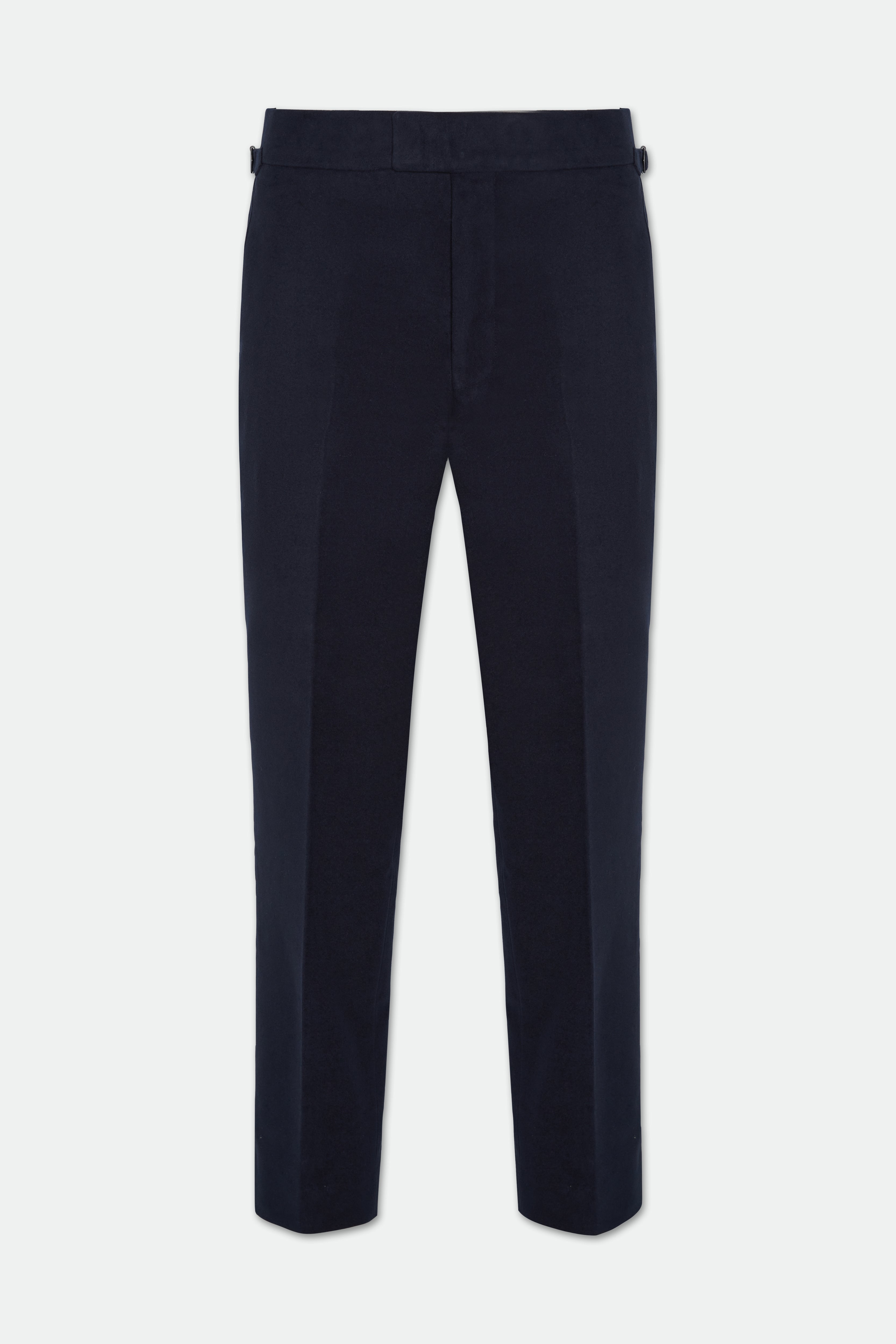 Ned Navy Melton Flat Front Straight Leg Trousers