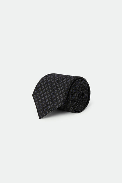 Italian Black Geometric Silk Tie