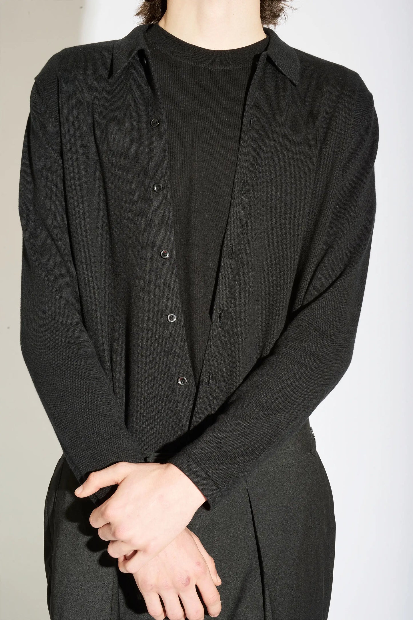 Aksel Black Button Through Knitted Polo Cotton Shirt