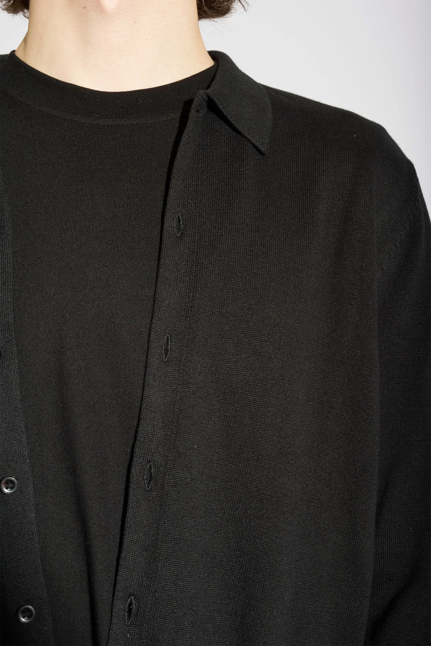 Aksel Black Button Through Knitted Polo Cotton Shirt