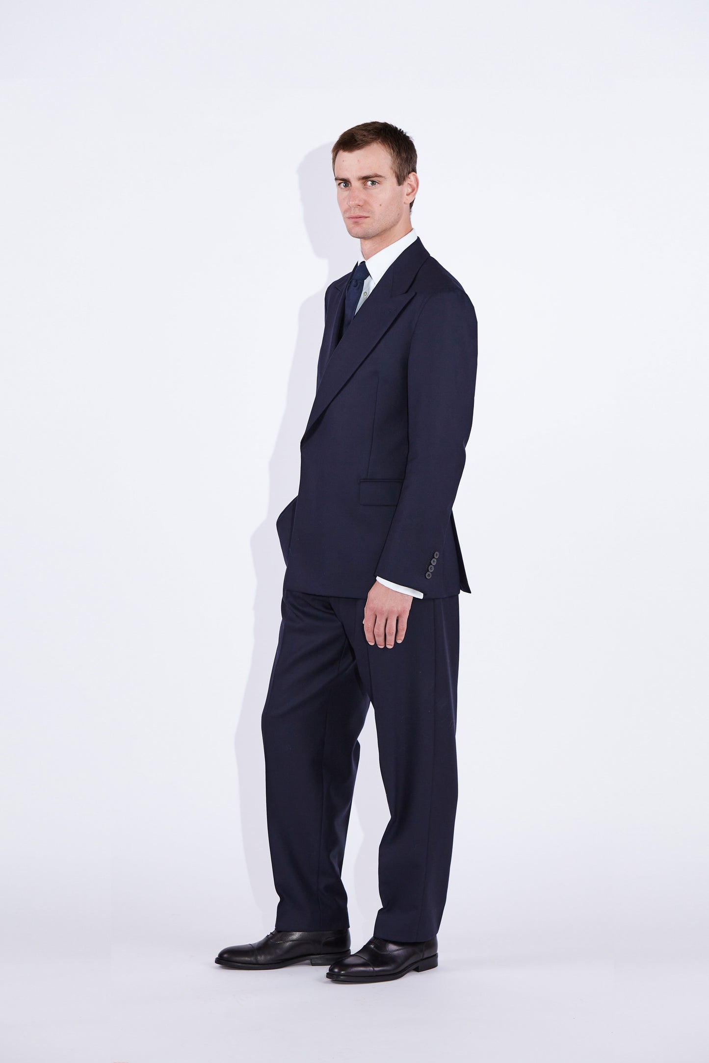 Apollo Navy Concealed Button Wool Blazer