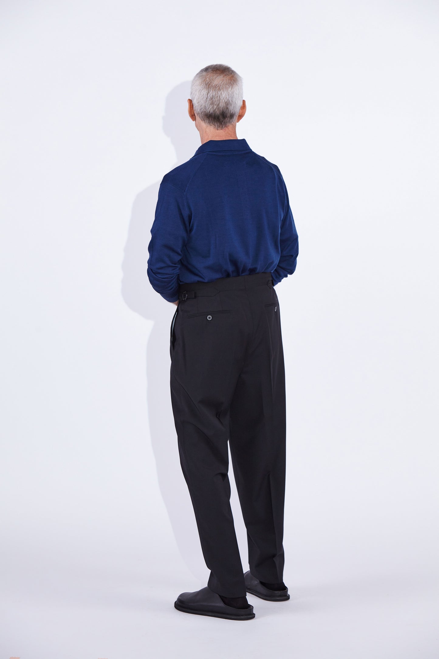 Ezra Black Fresco Relaxed Tapered Leg Wool Trousers