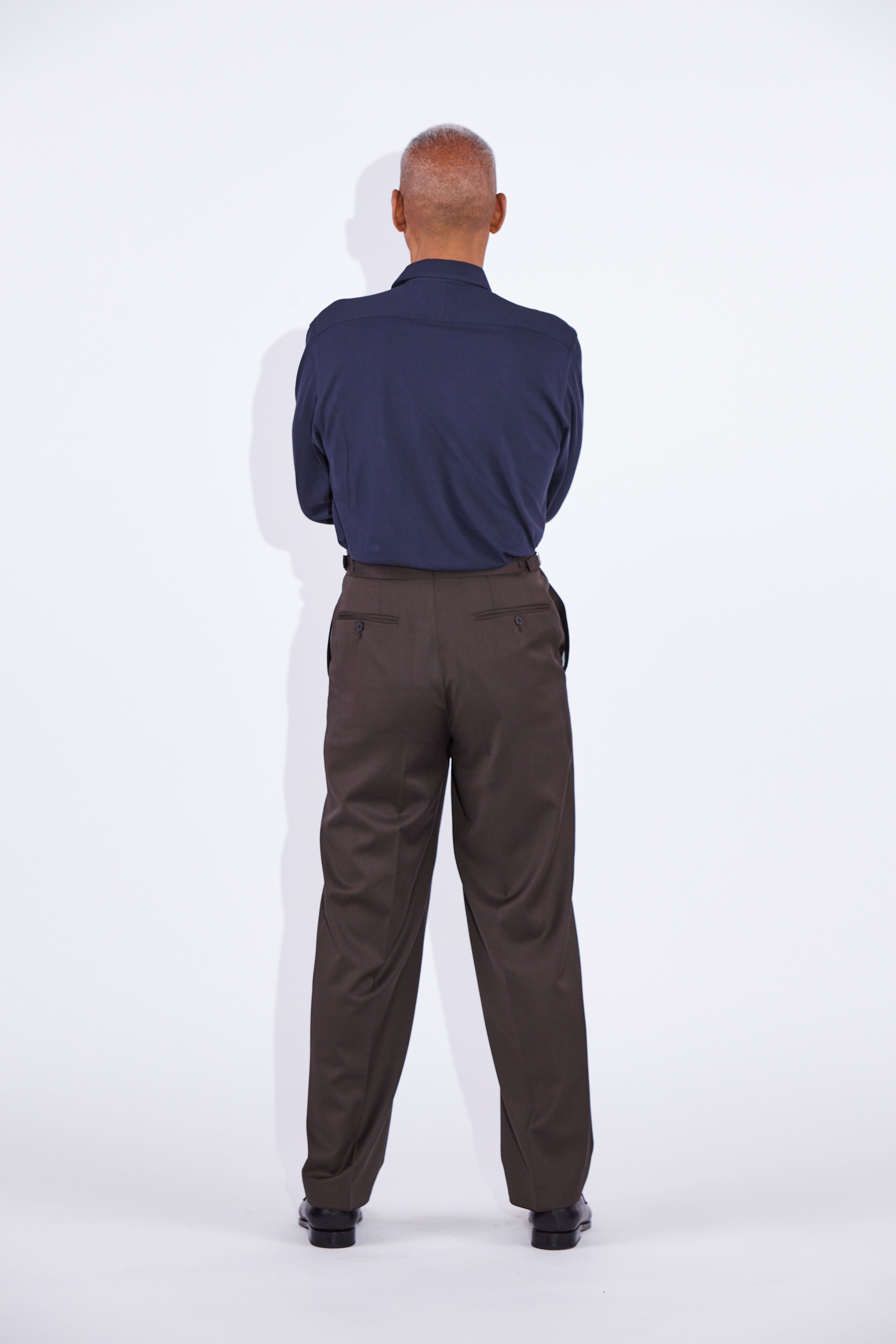 Model wears Casely-Hayford Jesper Navy One Piece Collar Pique Shirt. 