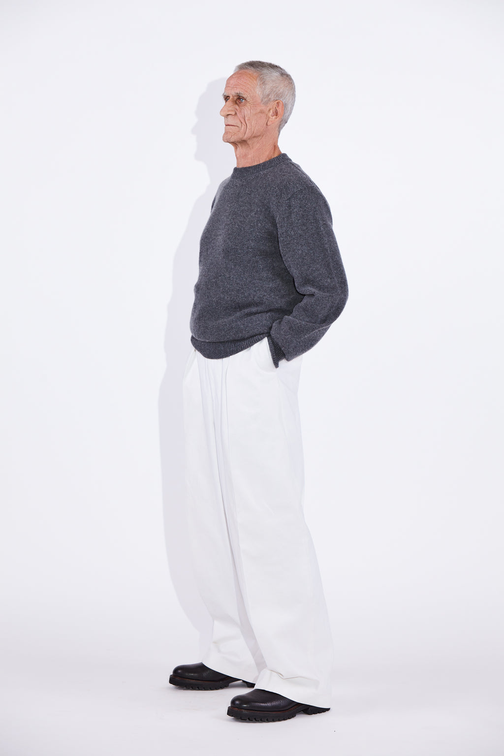 Casely-Hayford Rory Derby Grey Cashmere Crew Neck Knit, product image. 
