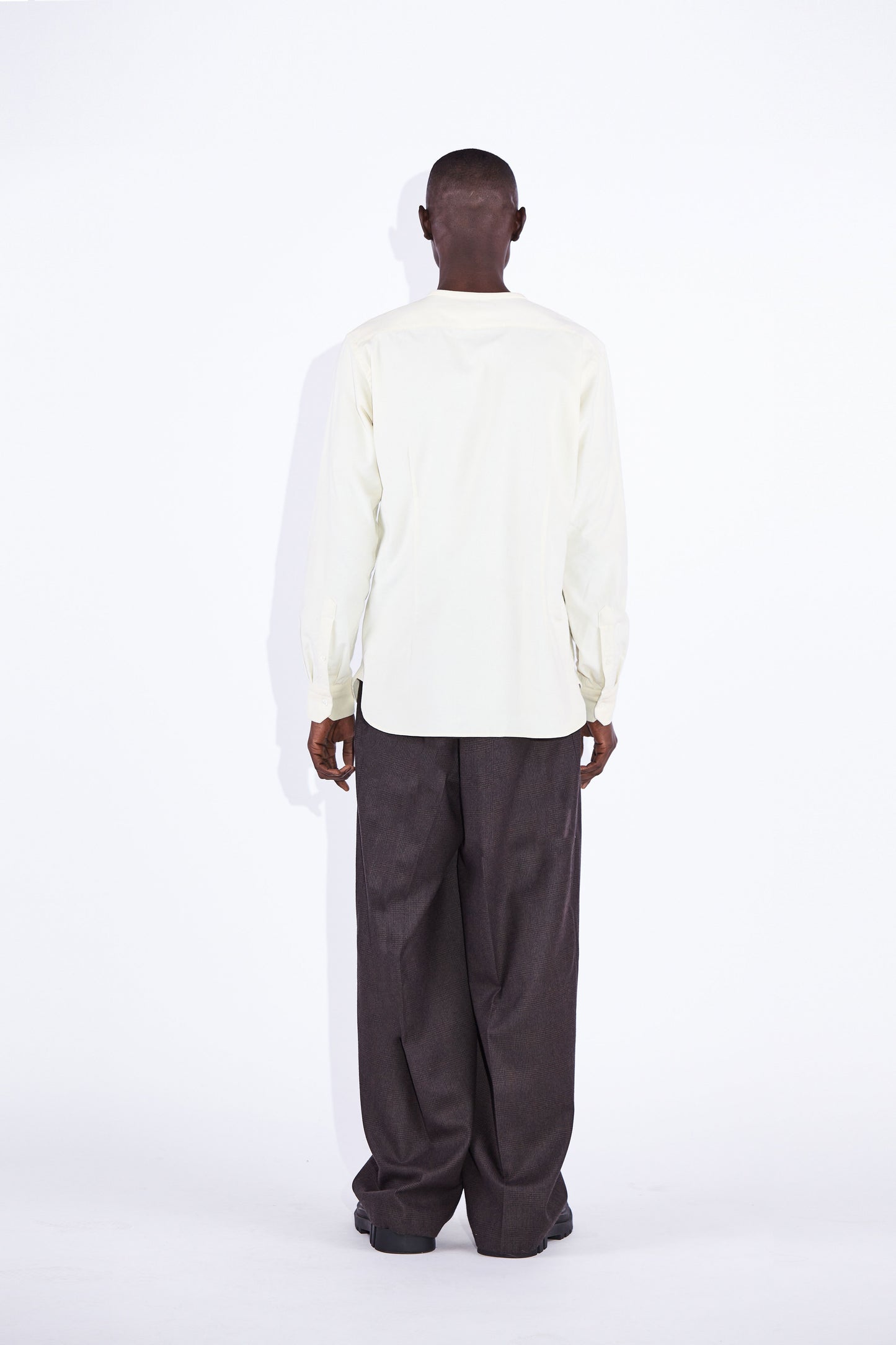 Pelle Collarless Shirt, Ivory Corduroy