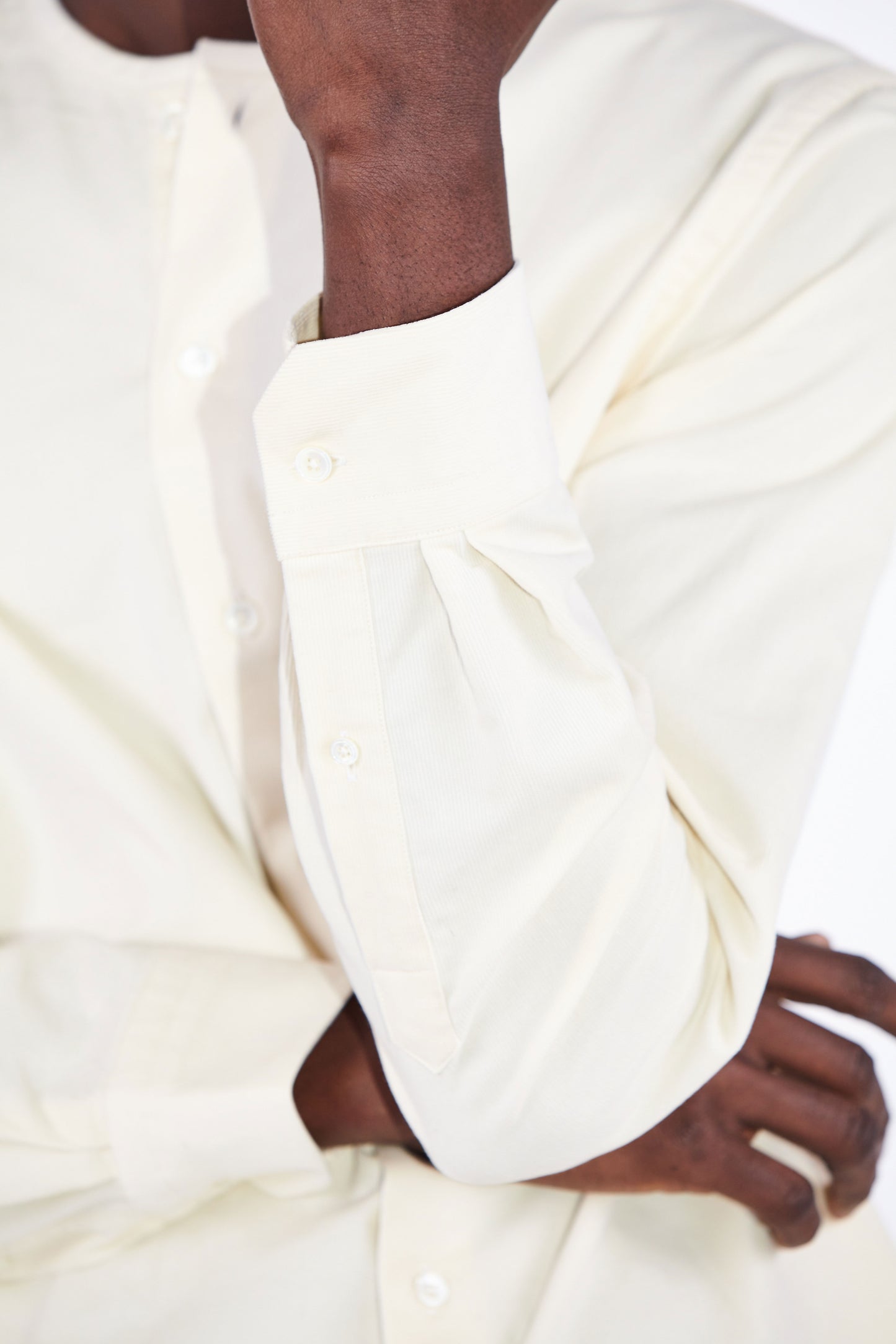 Pelle Collarless Shirt, Ivory Corduroy