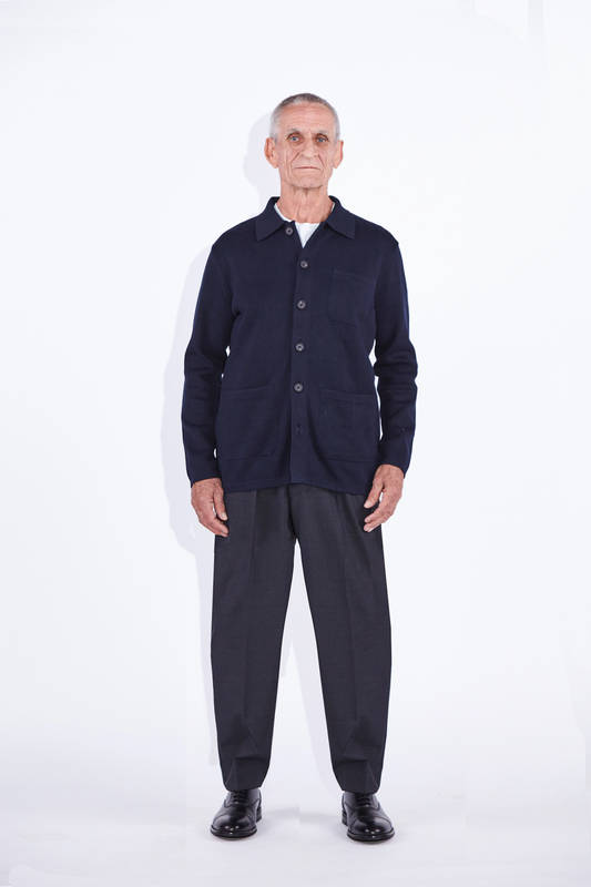 Travis Navy Patch Pocket Knitted Work Shirt