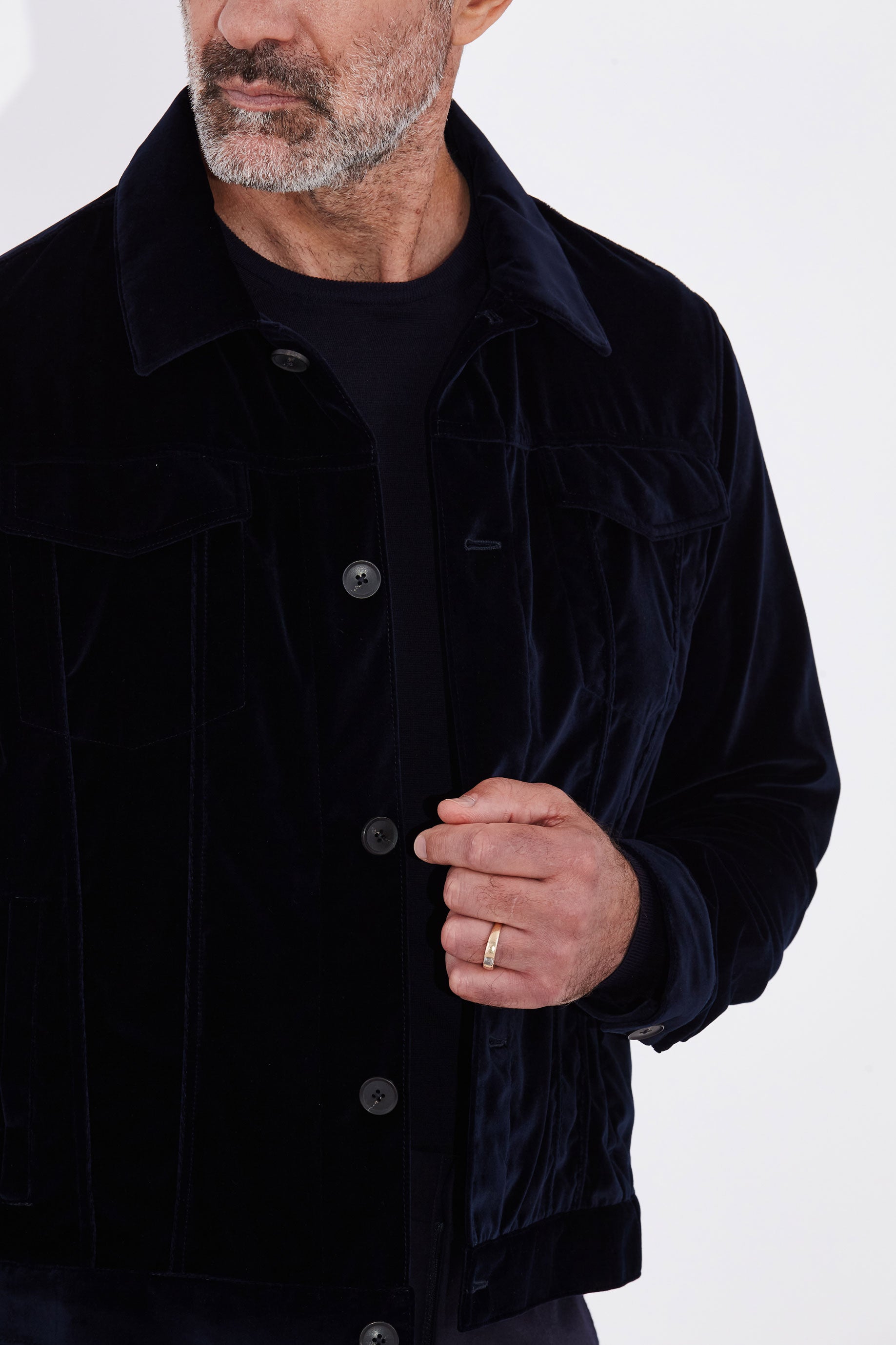Axel Navy Velvet Trucker Jacket