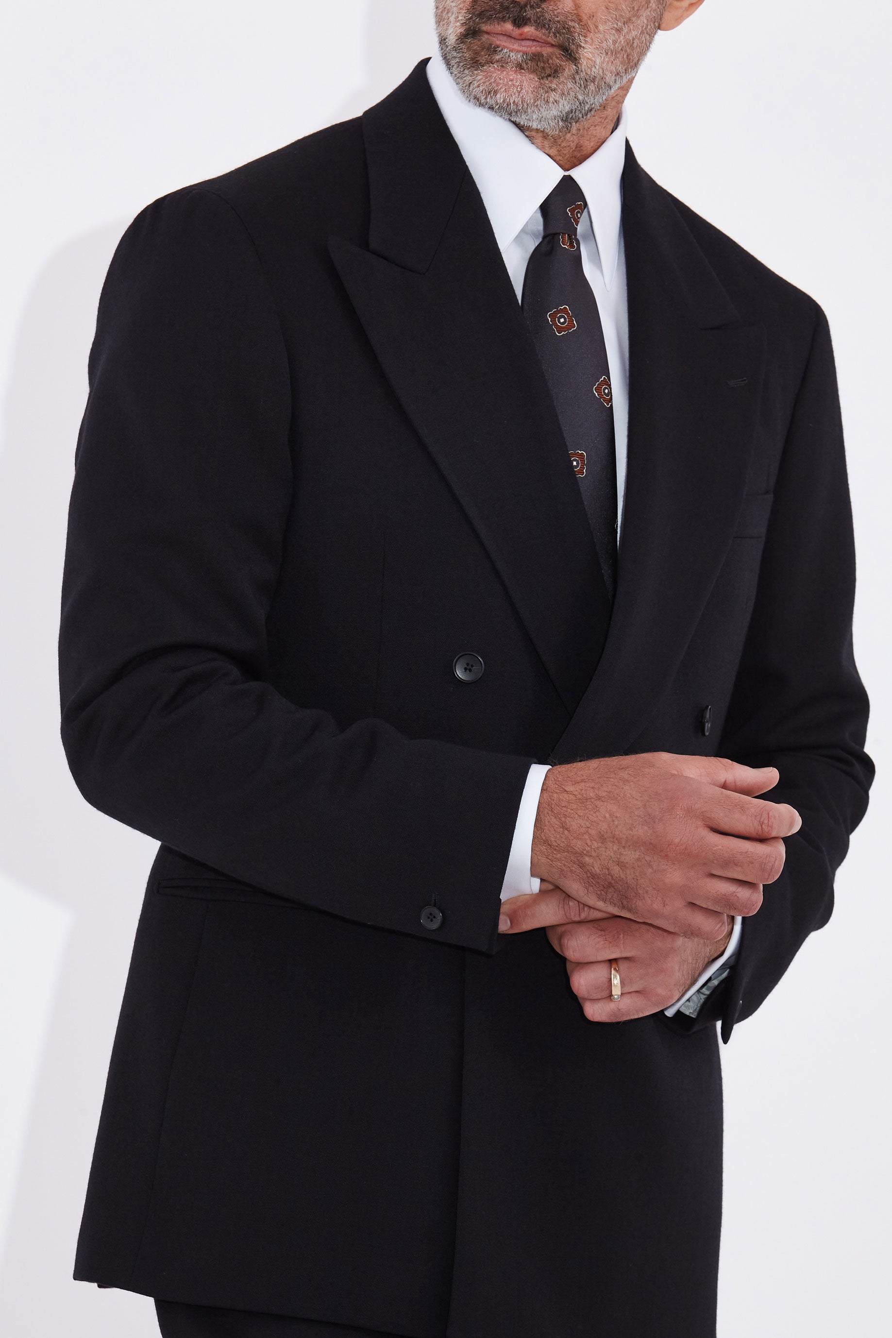 Yinka Black Double Breasted Two Piece Wool Suit