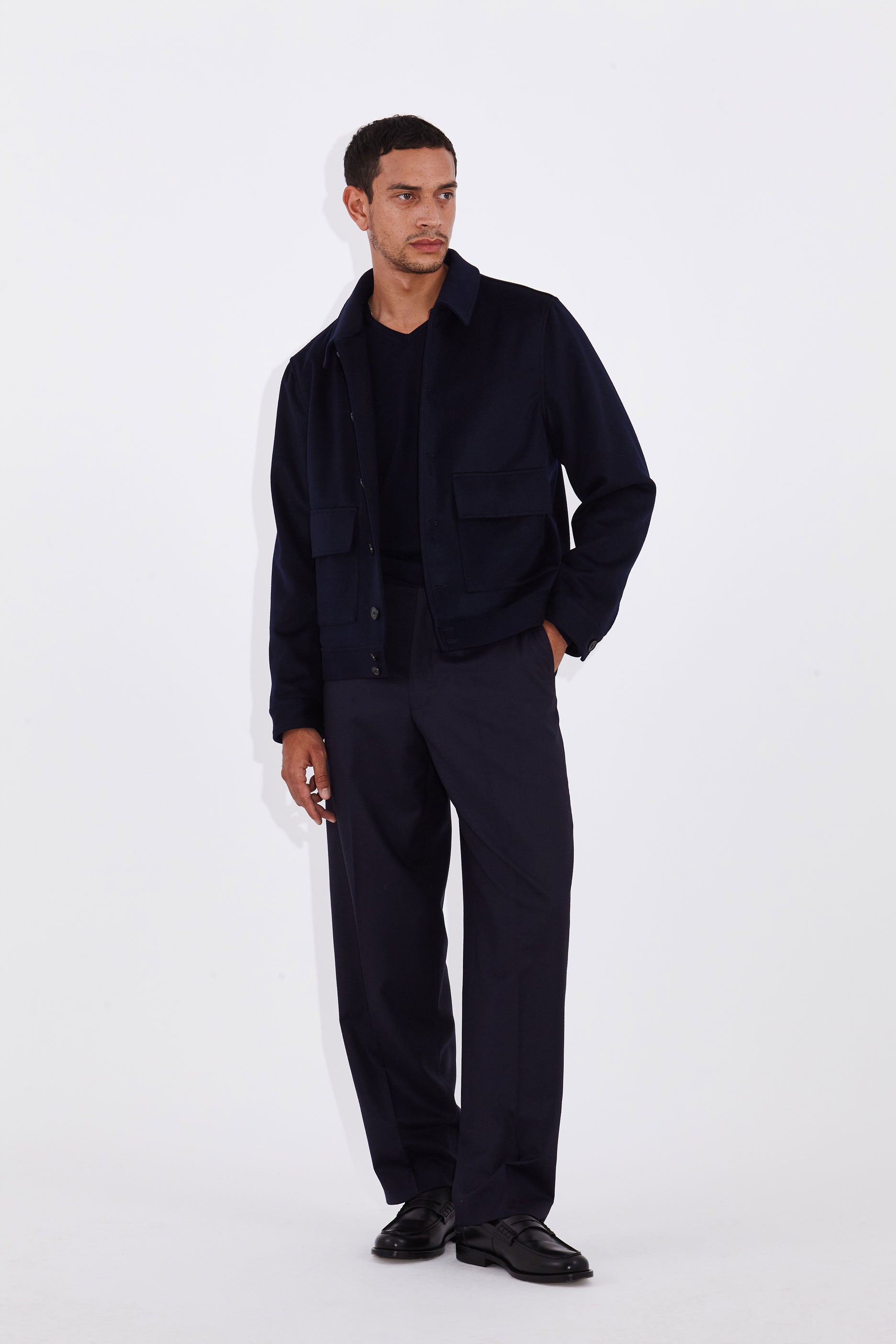 Sebastian Navy Loro Piana Cropped Patch Pocket Jacket