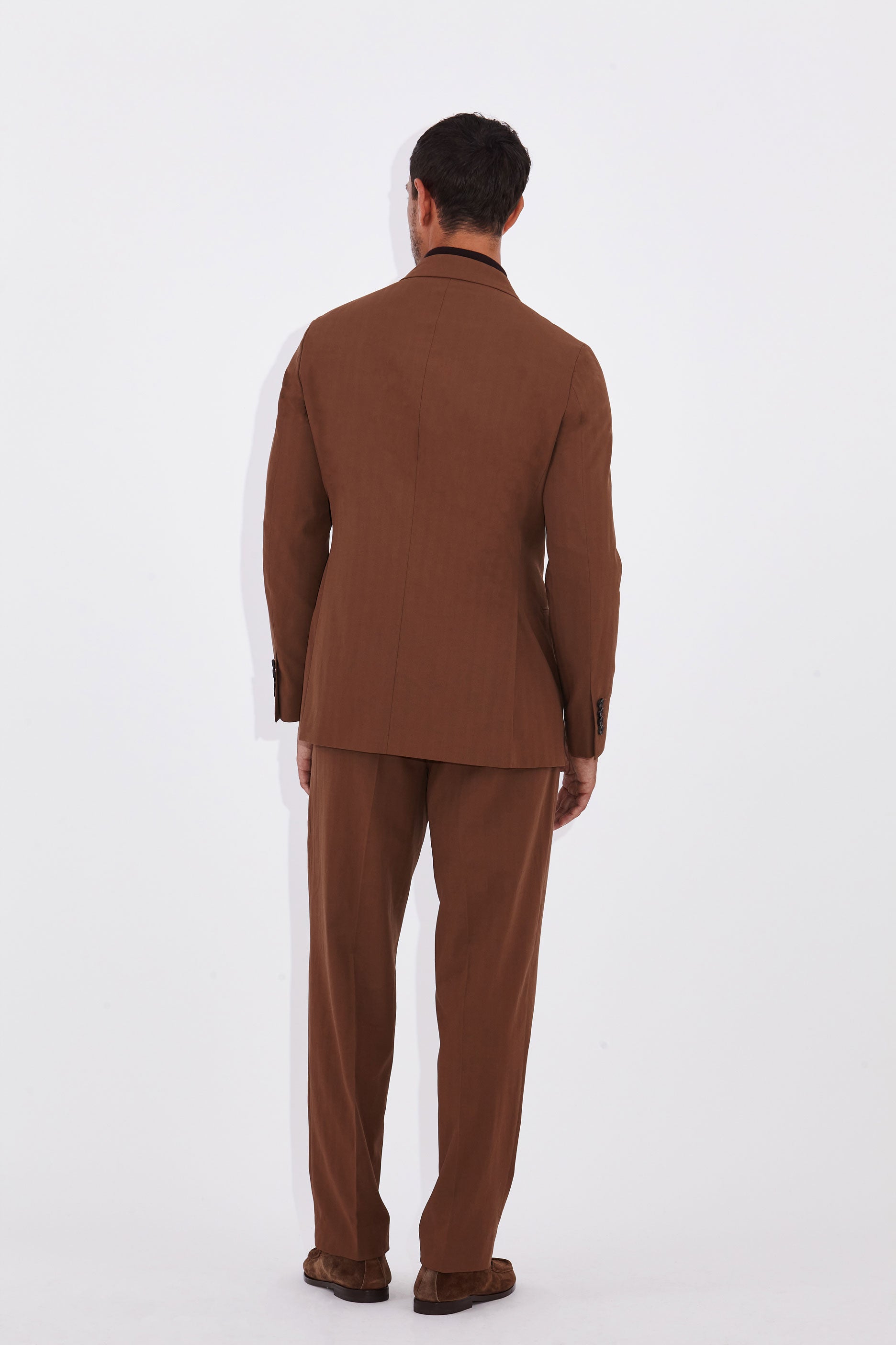 Isaac Tobacco Double Breasted Peak Lapel Suit