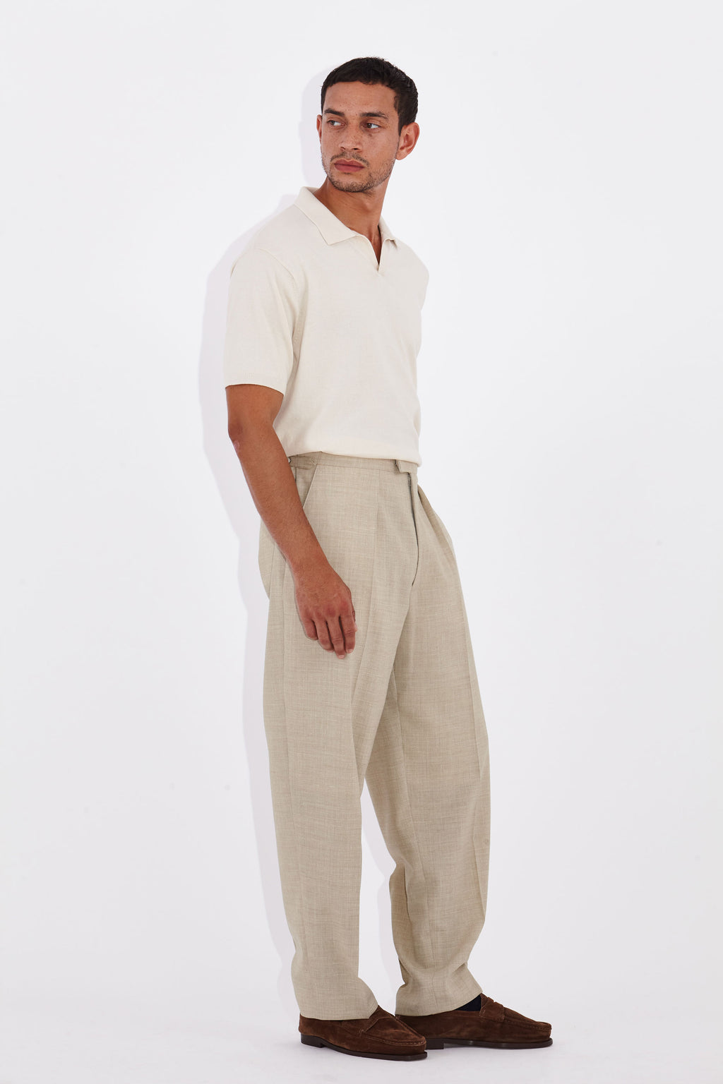 Casely-Hayford Joel Honeycomb Sand Open Buttonless Placket Polo.