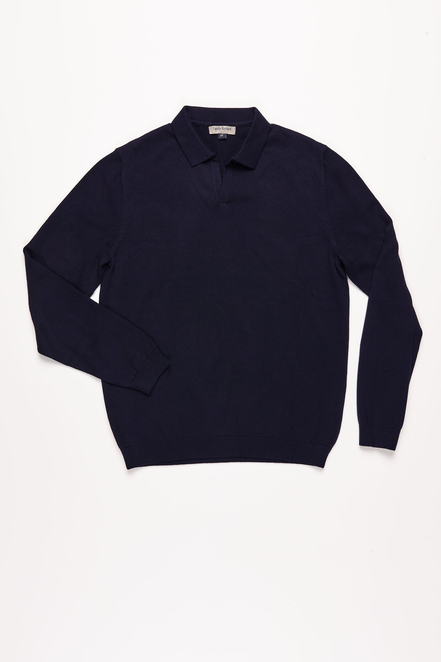 Caleb Open Placket Knitted Polo Shirt, Navy