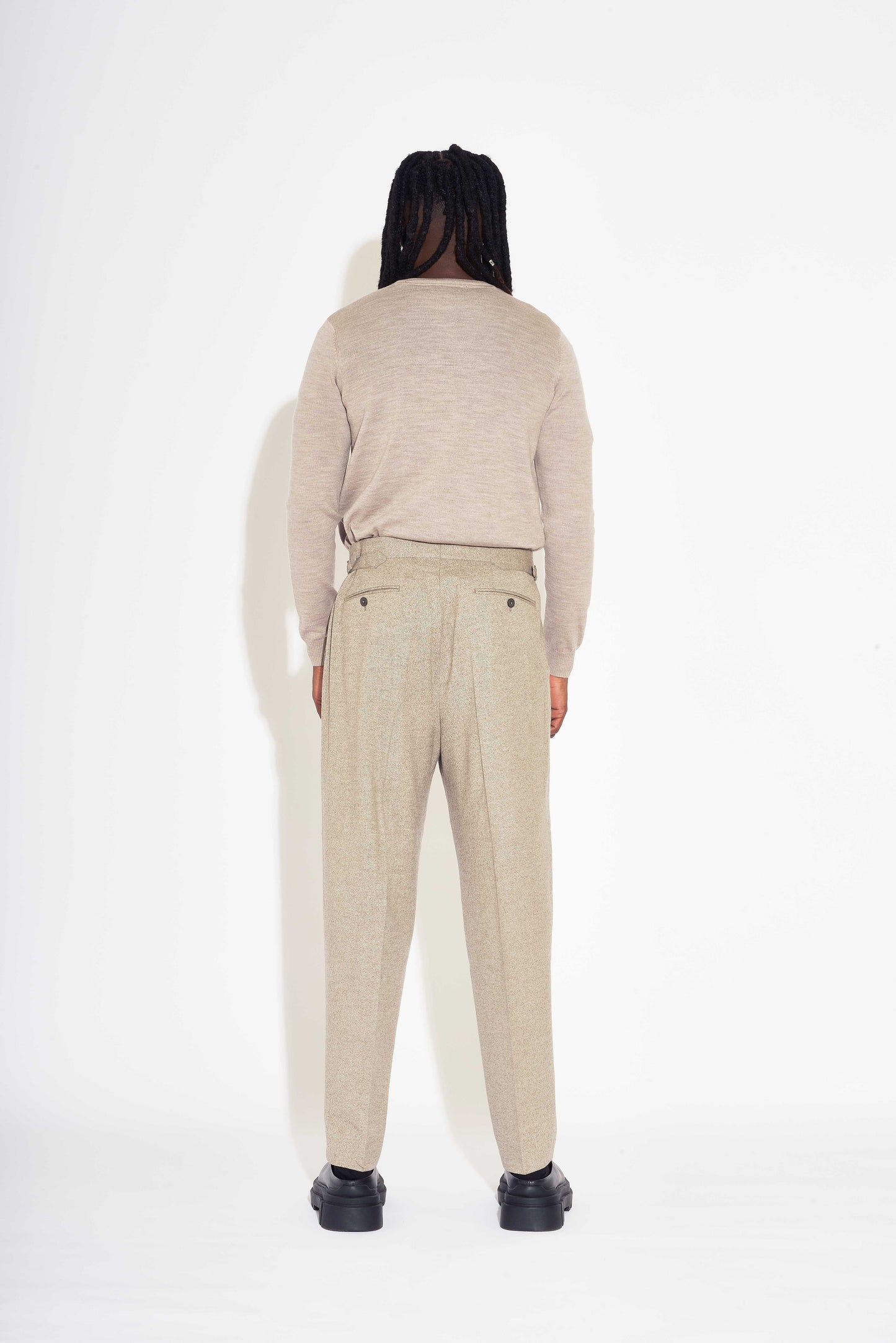 Fidel Sandalwood Wide Leg Straight wool Flannel Trousers