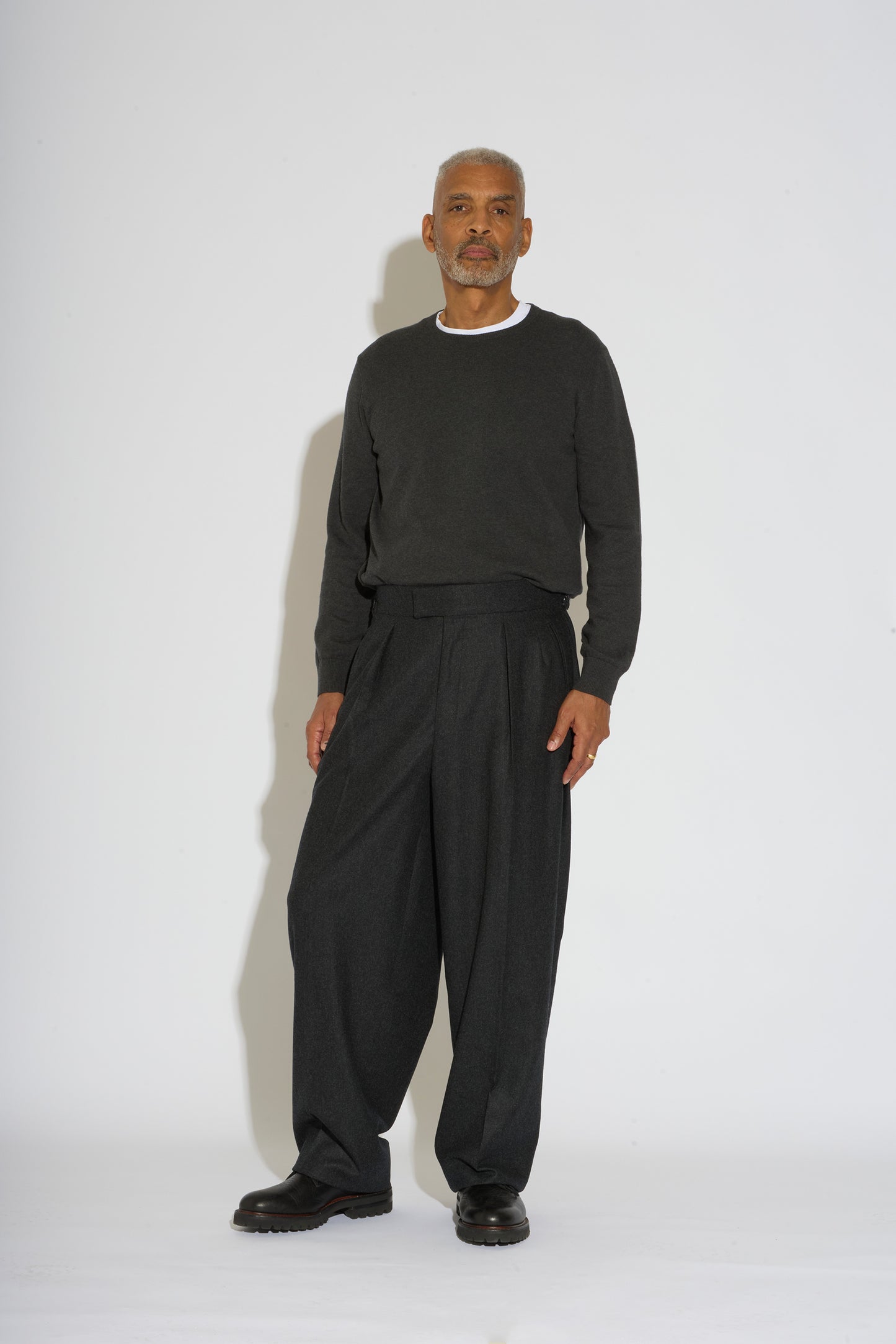 Hannes Charcoal Wide Legged Wool Trousers