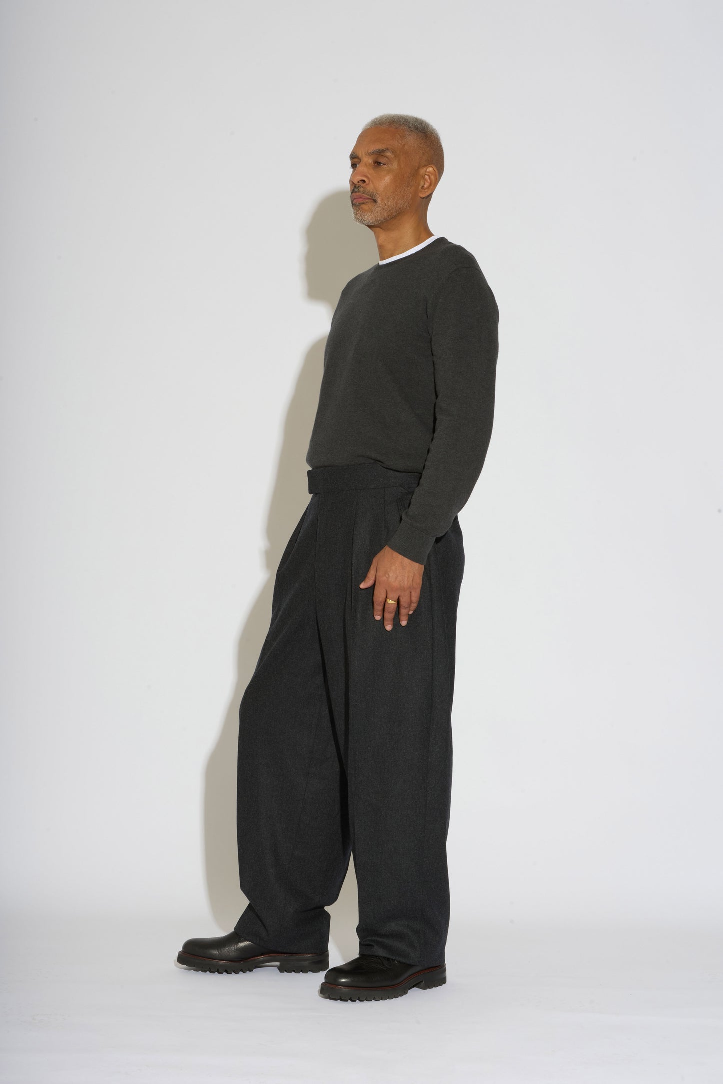 Hannes Charcoal Wide Legged Wool Trousers