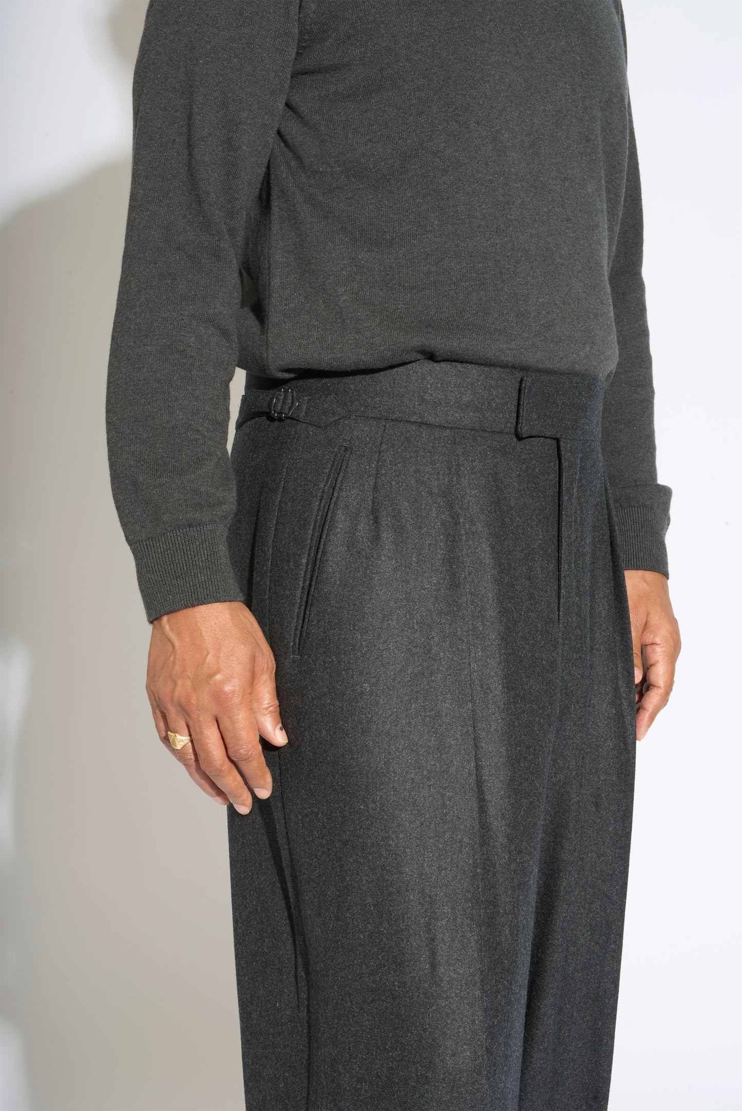 Hannes Charcoal Wide Legged Wool Trousers