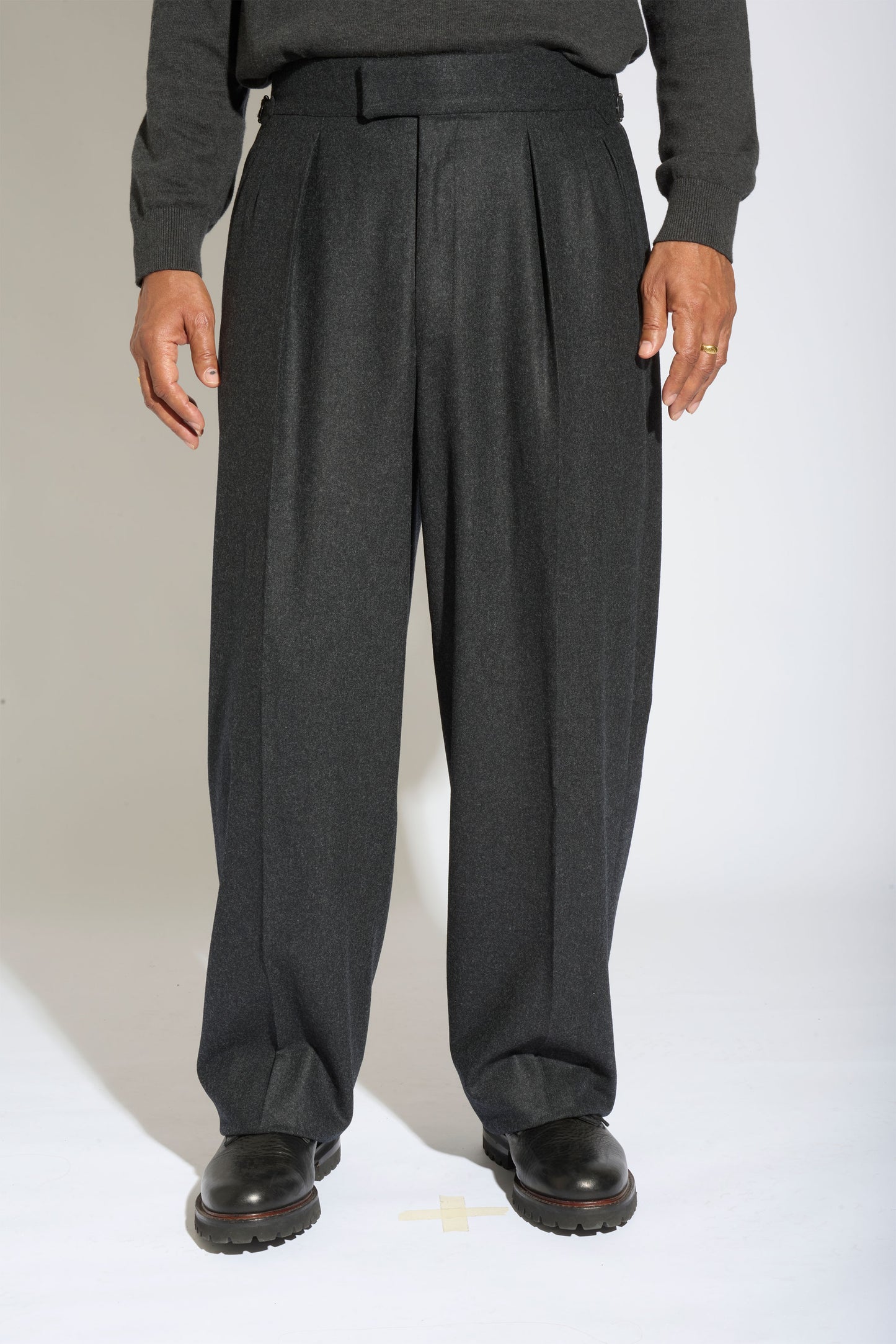 Hannes Charcoal Wide Legged Wool Trousers